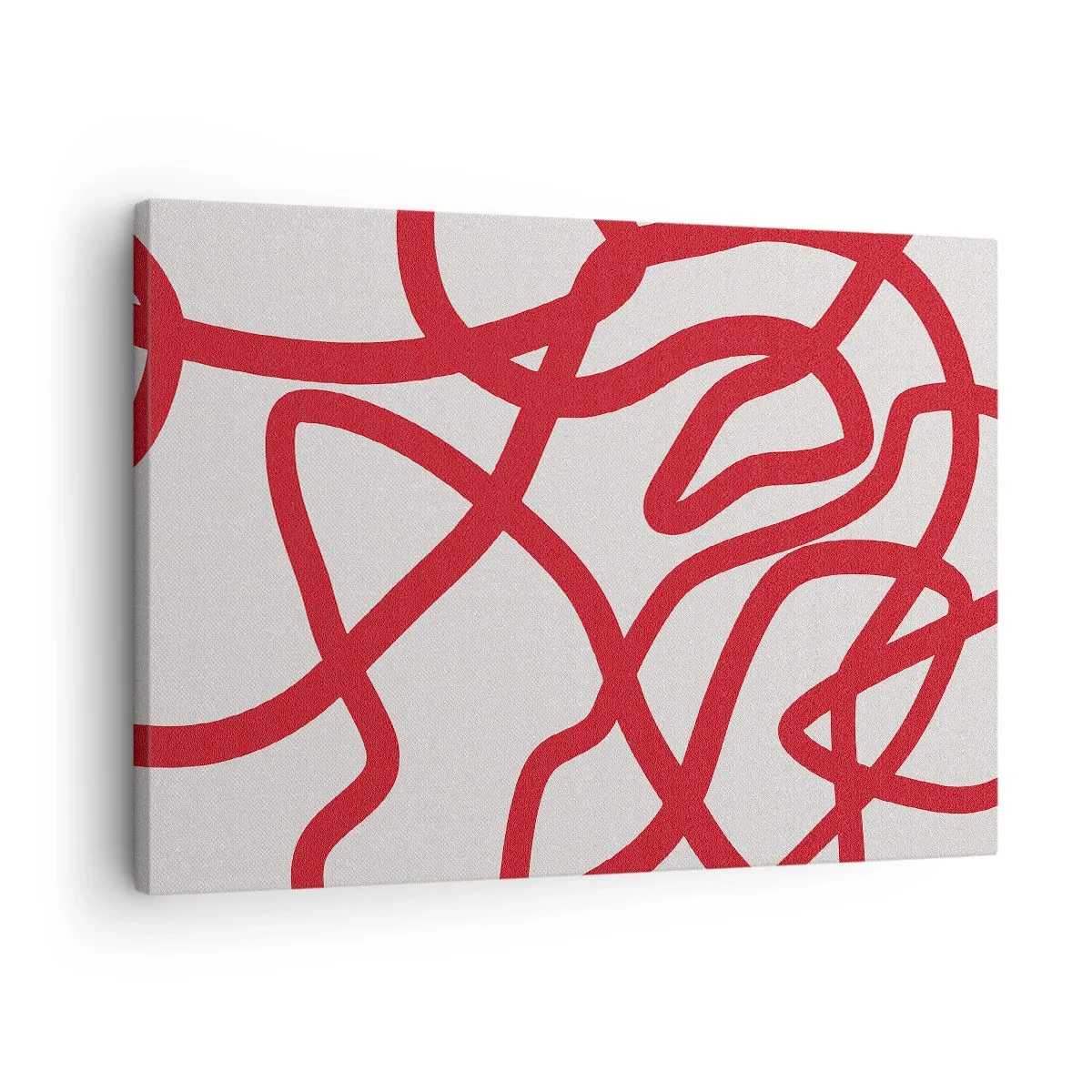 Schilderen op canvas - Rode abstracte lijnen op een witte achtergrond - 70x50cm - Rood op wit - Moderne wanddecoratie voor woonkamer en slaapkamer ARTTOR