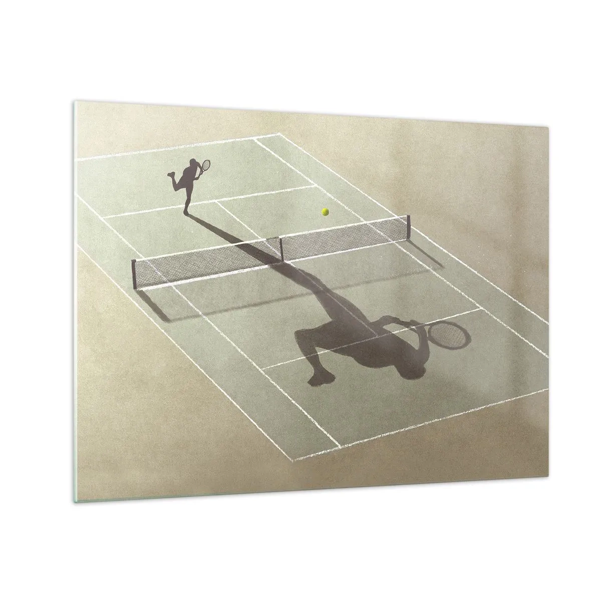 Schilderen op glas - De figuur van een tennisser en zijn schaduw op het veld tijdens een service - 70x50cm - Jezelf overwinnen - Moderne wanddecoratie voor woonkamer en slaapkamer ARTTOR