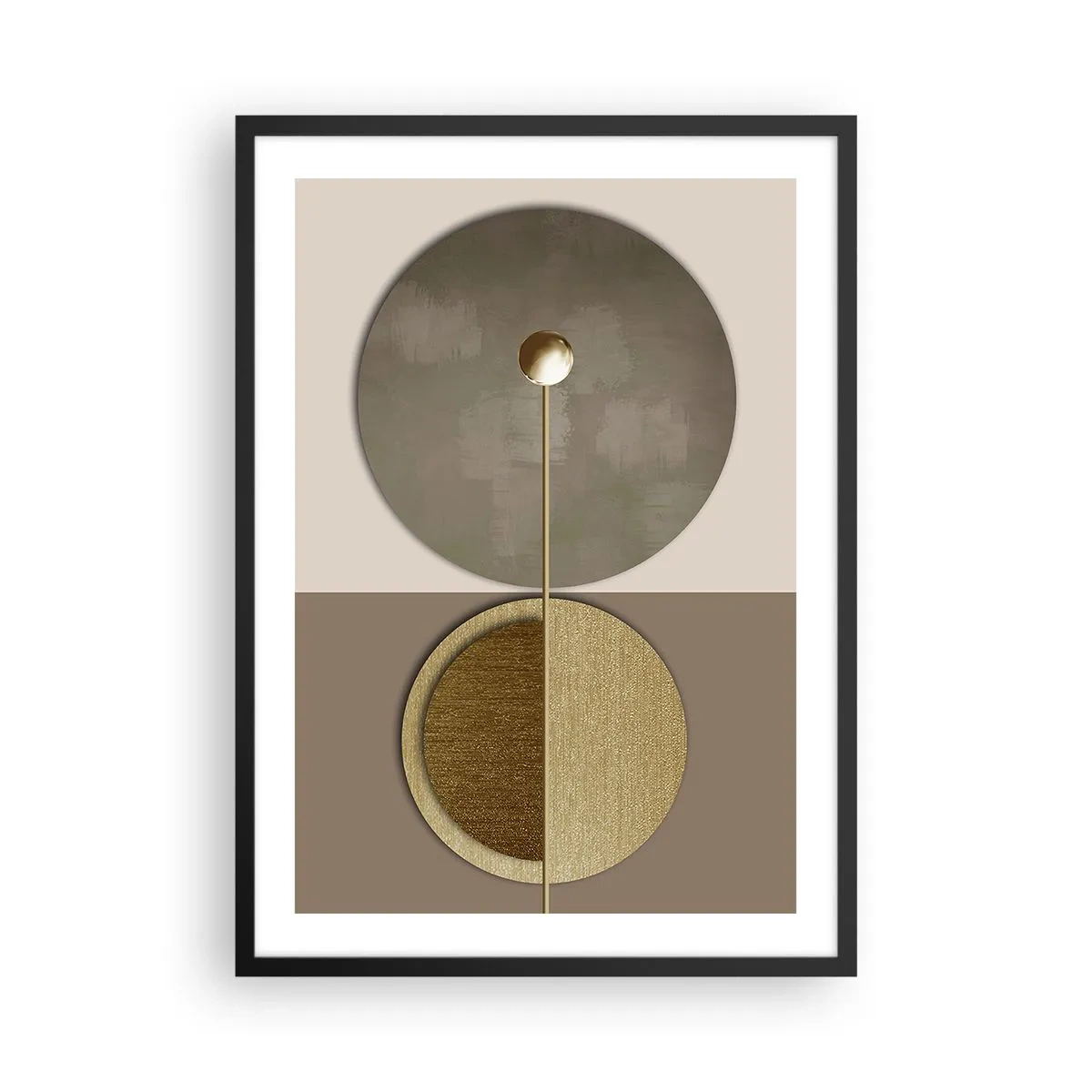Poster in een zwarte lijst - Moderne geometrische abstractie in tinten goud en beige - 50x70cm - Perfecte balans - Moderne wanddecoratie voor woonkamer en slaapkamer ARTTOR