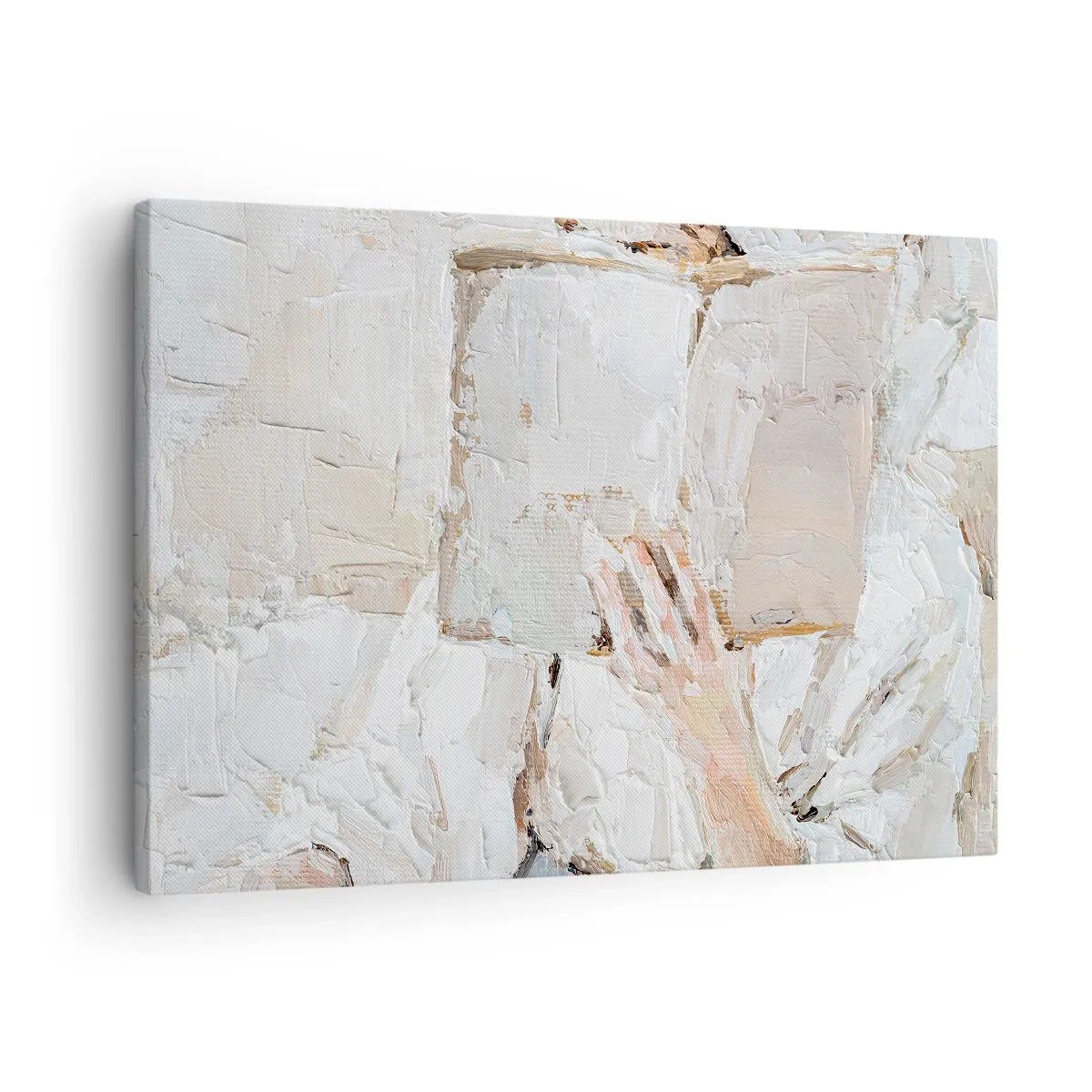 Schilderen op canvas - Een impressionistisch schilderij van een hand die een open boek vasthoudt. - 70x50cm - In een andere wereld - Moderne wanddecoratie voor woonkamer en slaapkamer ARTTOR