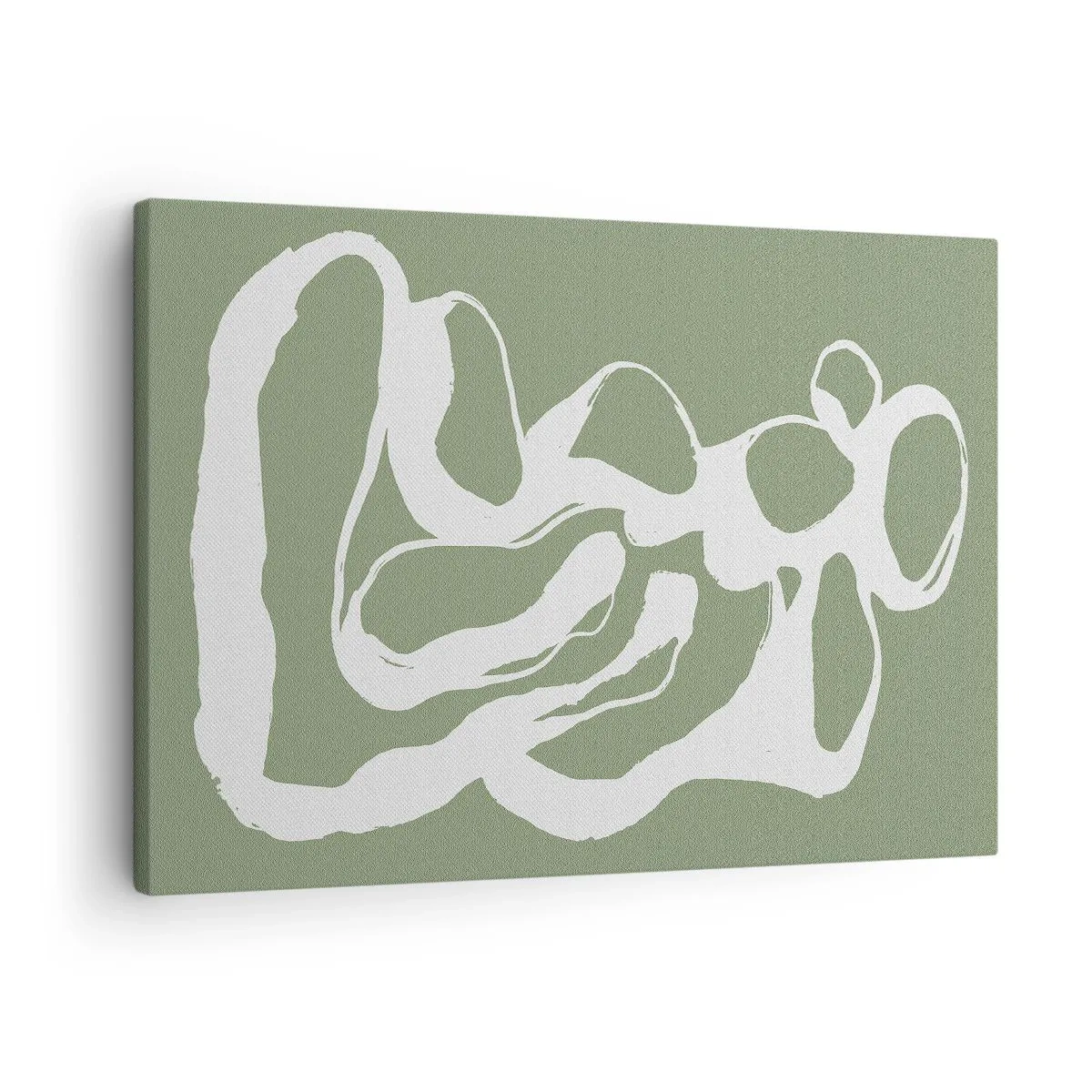 Schilderen op canvas - Organische vormen in het wit op een groene achtergrond - 70x50cm - De roep van de ruimte - Moderne wanddecoratie voor woonkamer en slaapkamer ARTTOR
