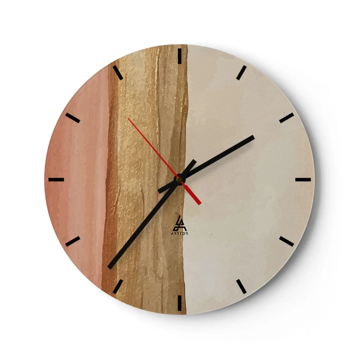Wandklok - Klok - Verticale strepen in tinten beige, hout en terracotta - 30x30cm - Verticale compositie - Moderne wanddecoratie voor woonkamer, keuken en slaapkamer ARTTOR