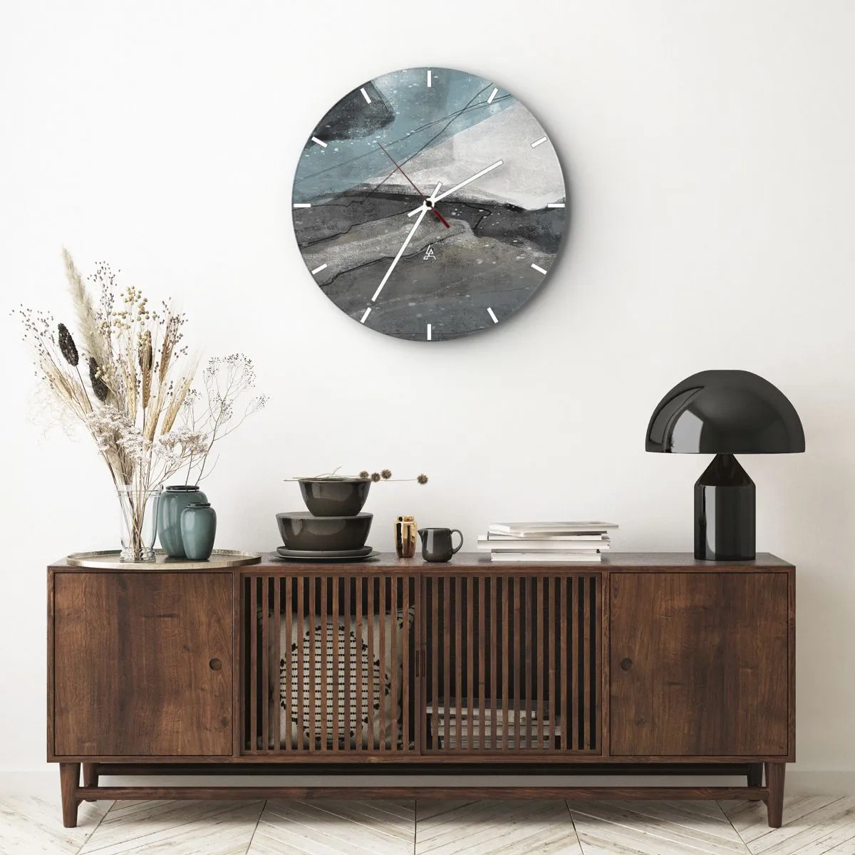 Wandklok - Klok - Een abstracte compositie die lijkt op een gletsjer en rotsen. - 30x30cm - Abstractie: rotsen en ijs - Moderne wanddecoratie voor woonkamer, keuken en slaapkamer ARTTOR