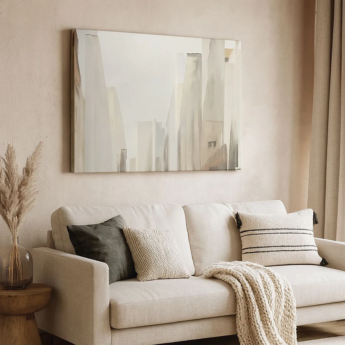 Schilderen op canvas - Abstract stadsgezicht in pasteltinten - 70x50cm - Droom over de stad - Moderne wanddecoratie voor woonkamer en slaapkamer ARTTOR