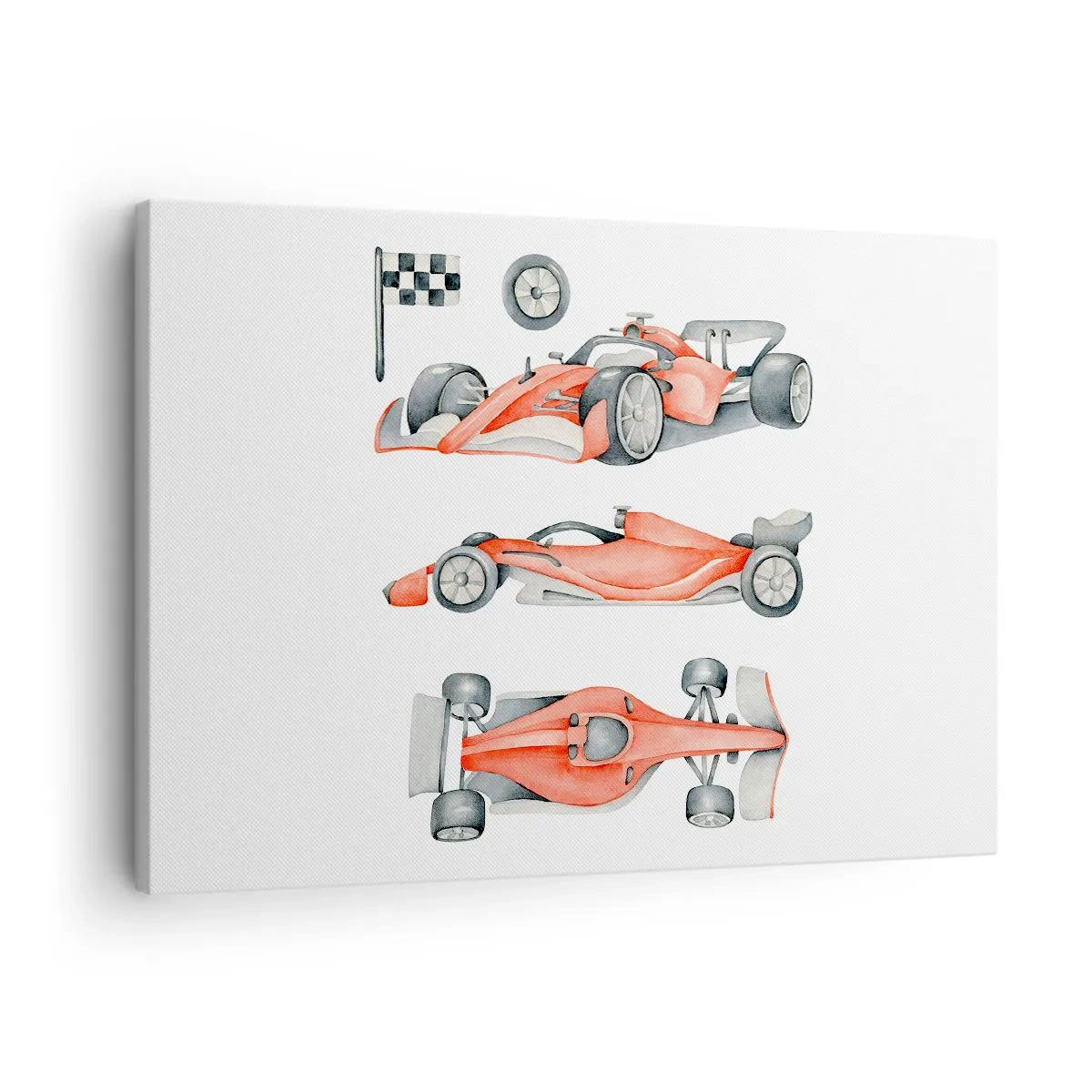 Schilderen op canvas - Een rode raceauto met een geblokte vlag - 70x50cm - Jaag je droom na - Moderne wanddecoratie voor woonkamer en slaapkamer ARTTOR