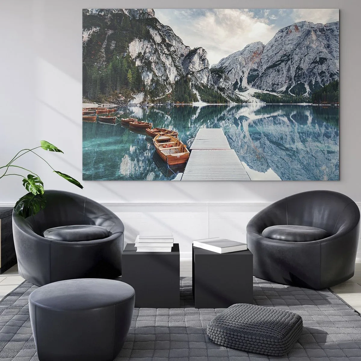 Schilderen op glas - Een houten brug over een turquoise meer in de bergen - 70x50cm - We zullen je schoonheid laten zien - Moderne wanddecoratie voor woonkamer en slaapkamer ARTTOR