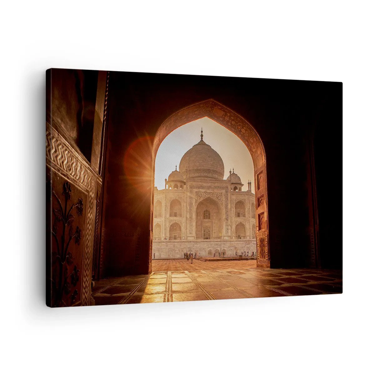 Schilderen op canvas - Taj Mahal in het zonlicht gezien vanaf de poortboog - 70x50cm - Een monument voor onaardse liefde - Moderne wanddecoratie voor woonkamer en slaapkamer ARTTOR