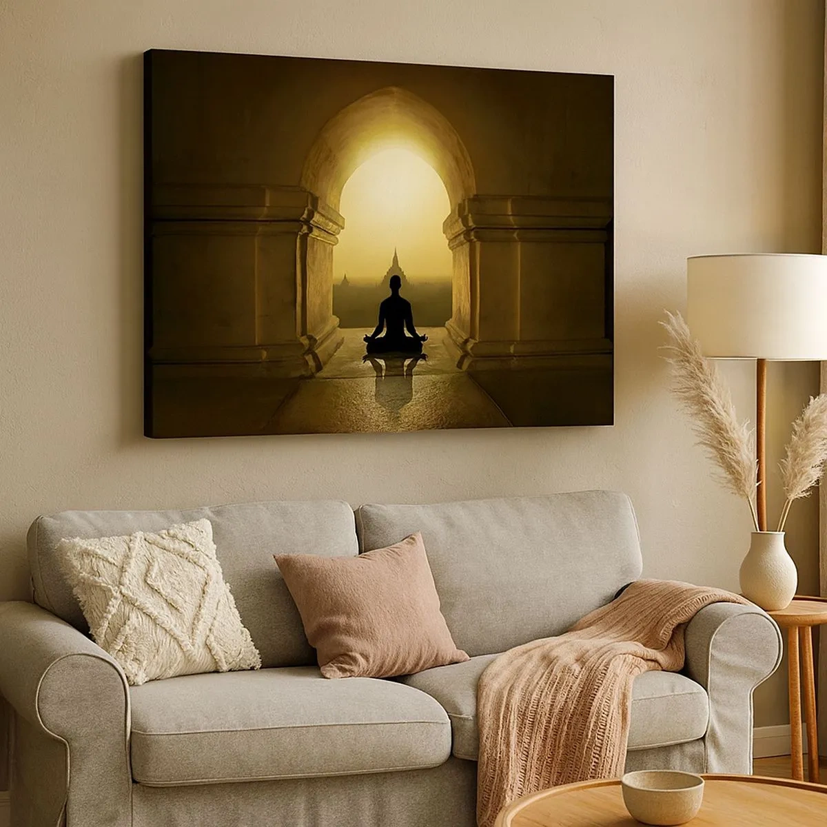 Schilderen op canvas - Silhouet van een mediterende persoon in het licht van de ondergaande zon - 70x50cm - Volledige harmonie - Moderne wanddecoratie voor woonkamer en slaapkamer ARTTOR