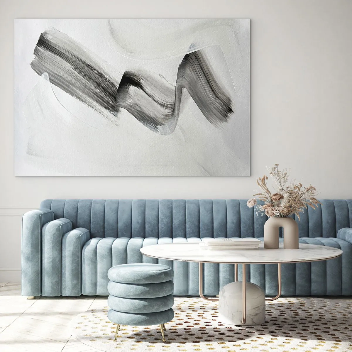 Schilderen op glas - Grijze abstracte penseelstreek op een lichte achtergrond - 70x50cm - Terloops voor de lol - Moderne wanddecoratie voor woonkamer en slaapkamer ARTTOR