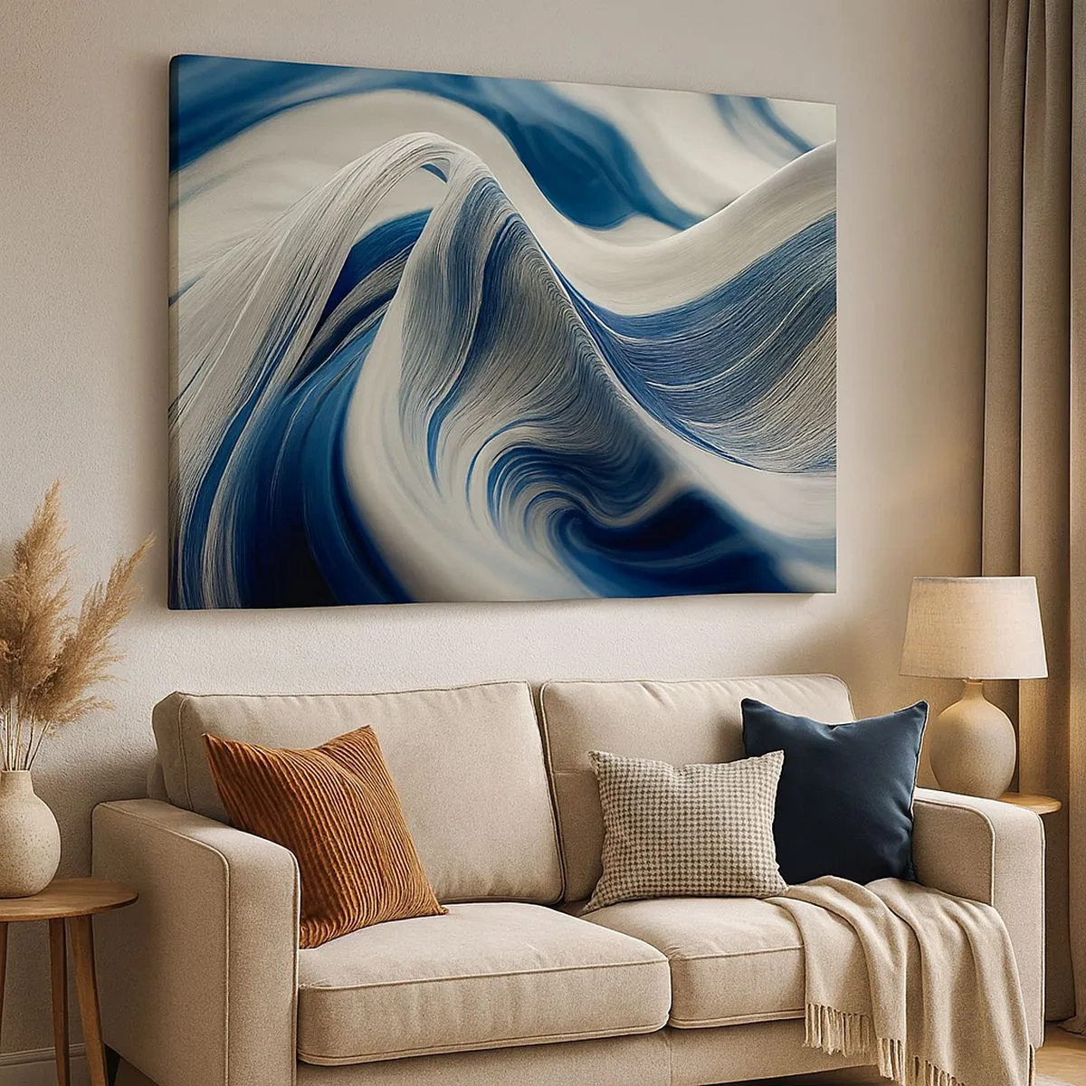 Schilderen op canvas - Abstracte golven in tinten blauw en wit - 70x50cm - De vloeibaarheid van blauw en wit - Moderne wanddecoratie voor woonkamer en slaapkamer ARTTOR