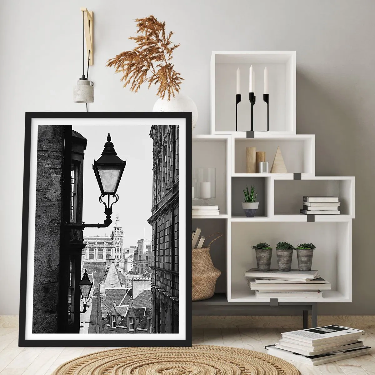 Poster in een zwarte lijst - De charme van smalle straatjes - 50x70cm - Het Edinburgh-verhaal - Moderne wanddecoratie voor woonkamer en slaapkamer ARTTOR