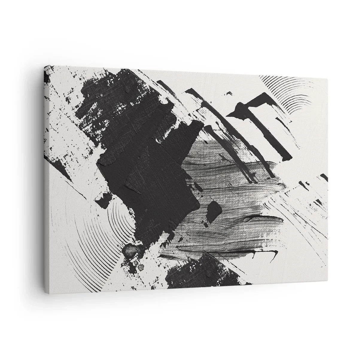 Schilderen op canvas - Abstracte zwarte strepen op een witte achtergrond - 70x50cm - Abstractie – expressie van zwart - Moderne wanddecoratie voor woonkamer en slaapkamer ARTTOR