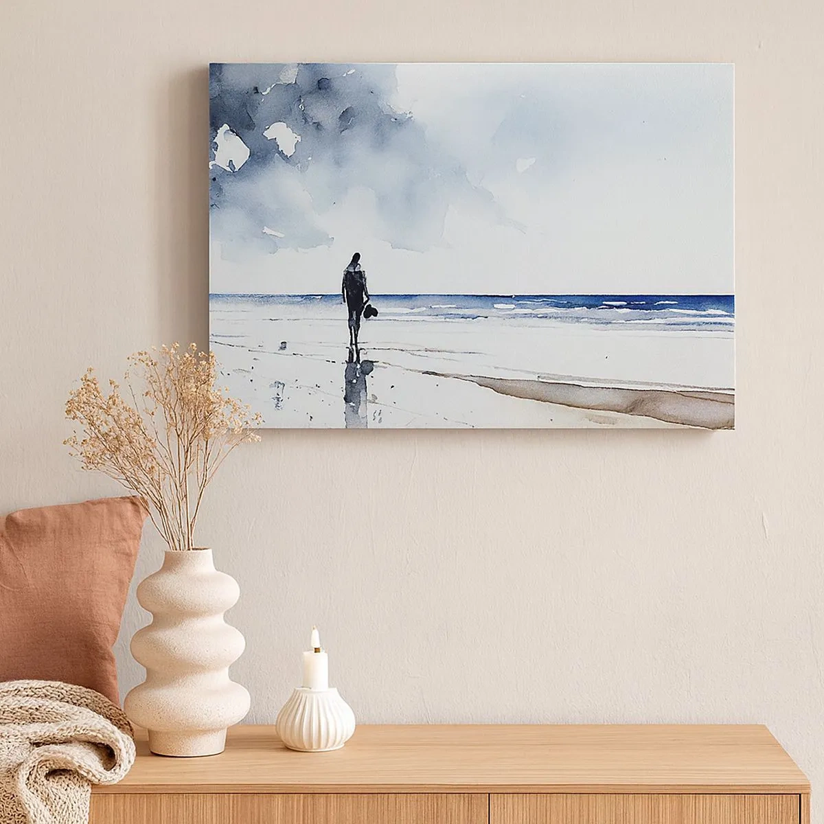 Schilderen op canvas - Een figuur op een strand in een kalme zeeomgeving - 70x50cm - Gesprek met de zee - Moderne wanddecoratie voor woonkamer en slaapkamer ARTTOR