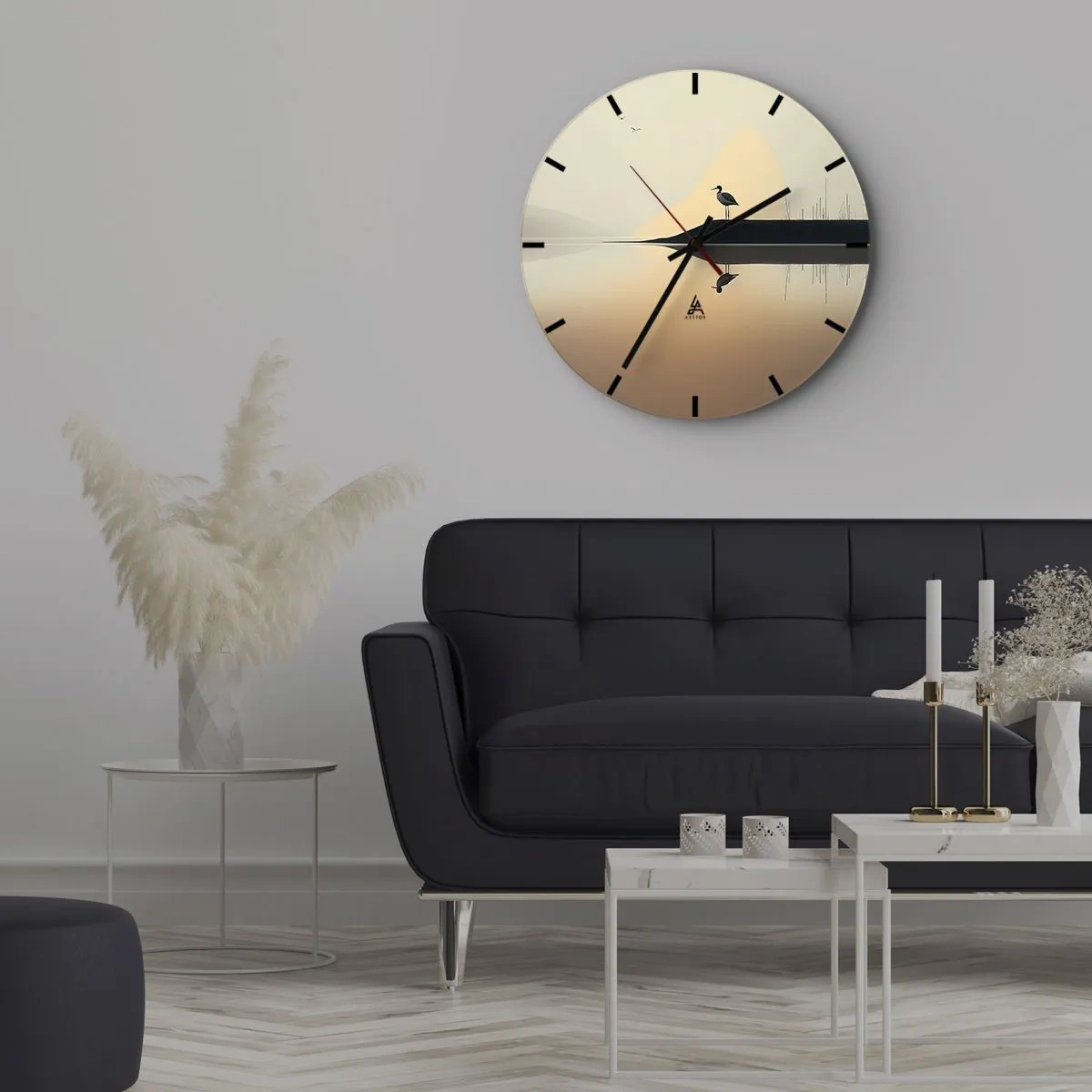 Wandklok - Klok - Silhouet van een vogel op een rots boven een kalm meer bij zonsopgang - 30x30cm - Heer op het meer - Moderne wanddecoratie voor woonkamer, keuken en slaapkamer ARTTOR