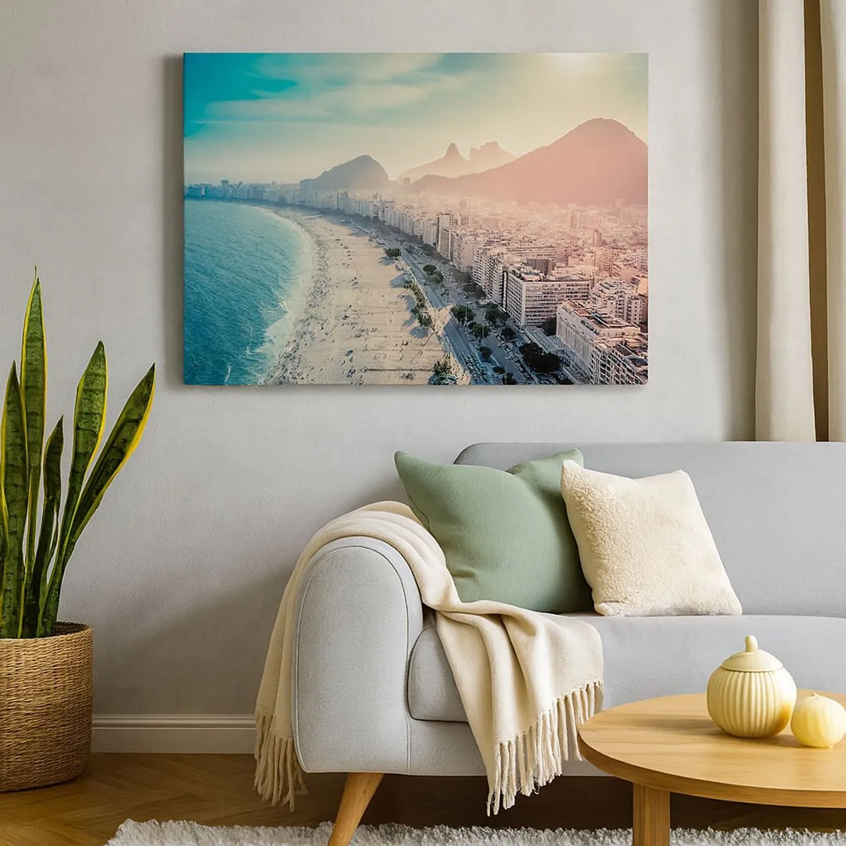 Schilderen op canvas - Panorama van het Copacabana-strand met bergen op de achtergrond in Rio de Janeiro - 70x50cm - Eeuwige vakantie in Rio - Moderne wanddecoratie voor woonkamer en slaapkamer ARTTOR