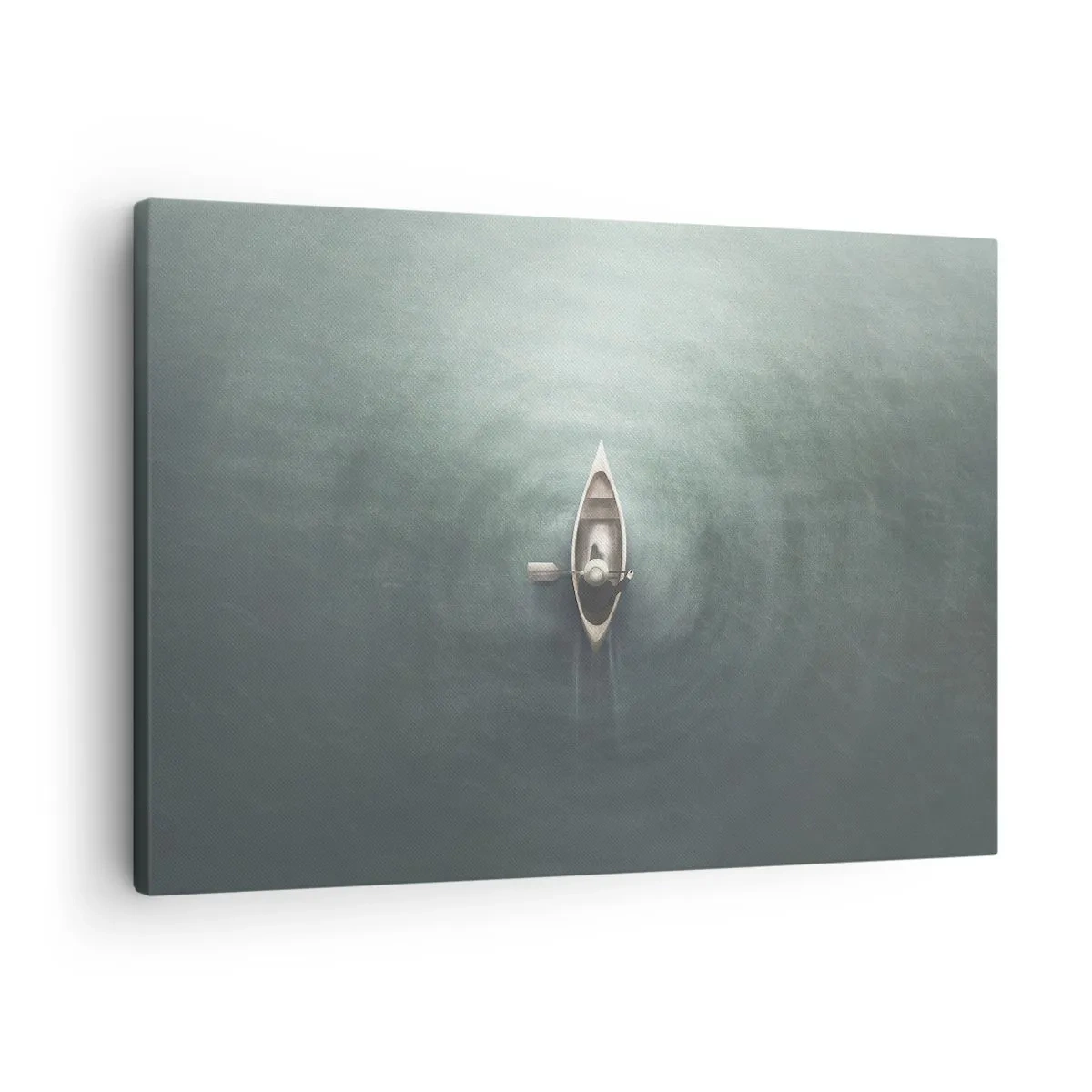 Schilderen op canvas - Een eenzame boot op kalm water in een minimalistische setting - 70x50cm - Door het maanmeer - Moderne wanddecoratie voor woonkamer en slaapkamer ARTTOR
