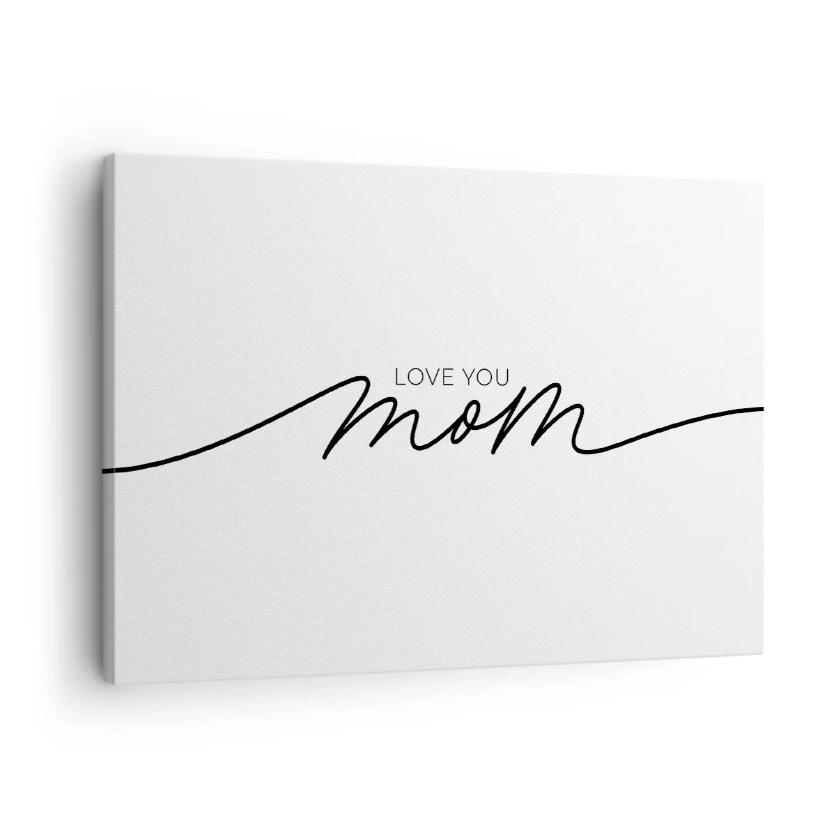 Schilderen op canvas - Minimalistische 'Love You Mom'-inscriptie op een witte achtergrond - 70x50cm - Grote emotie - Moderne wanddecoratie voor woonkamer en slaapkamer ARTTOR