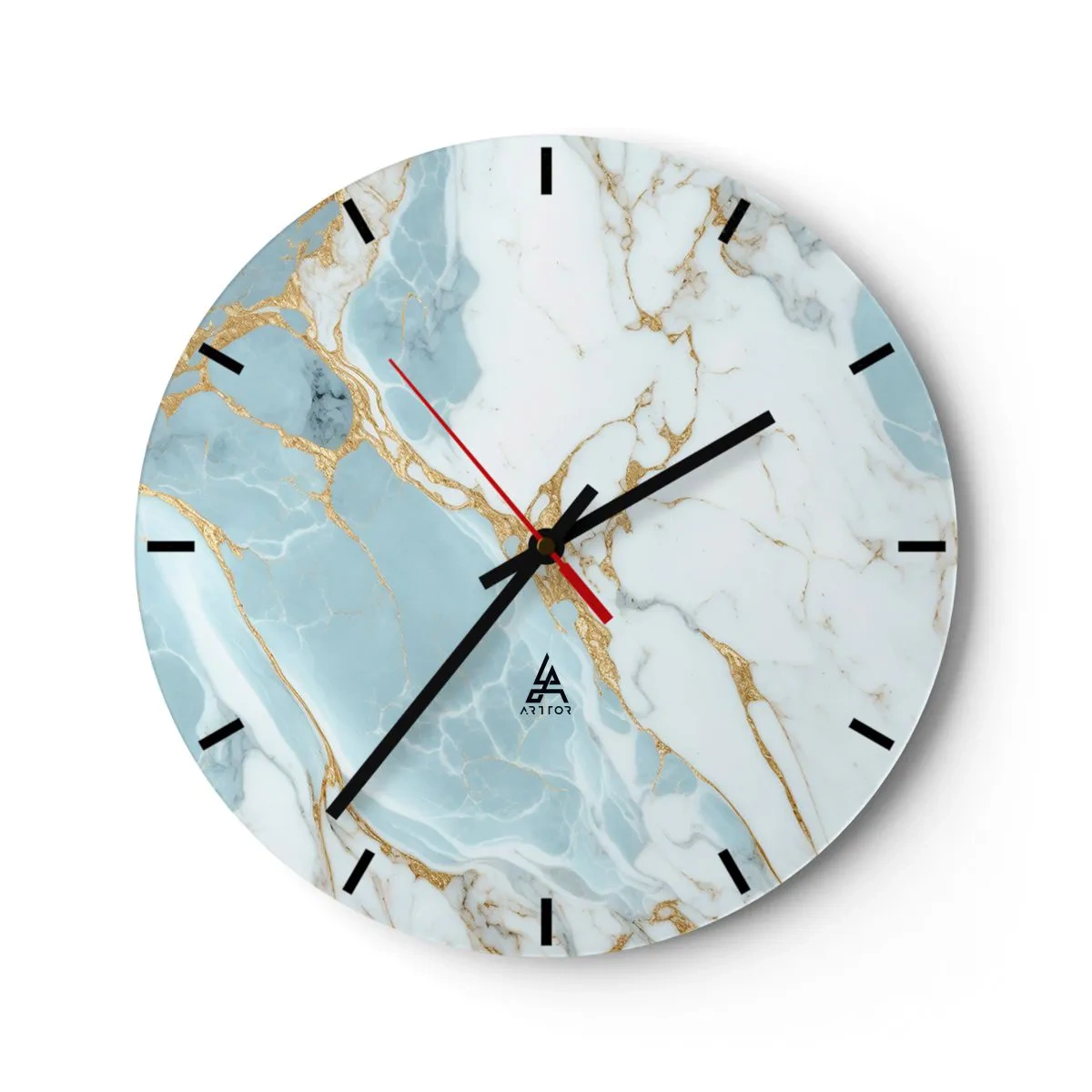 Wandklok - Klok - Blauw en wit marmer met overal gouden aderen - 30x30cm - Rijkdom van steen - Moderne wanddecoratie voor woonkamer, keuken en slaapkamer ARTTOR