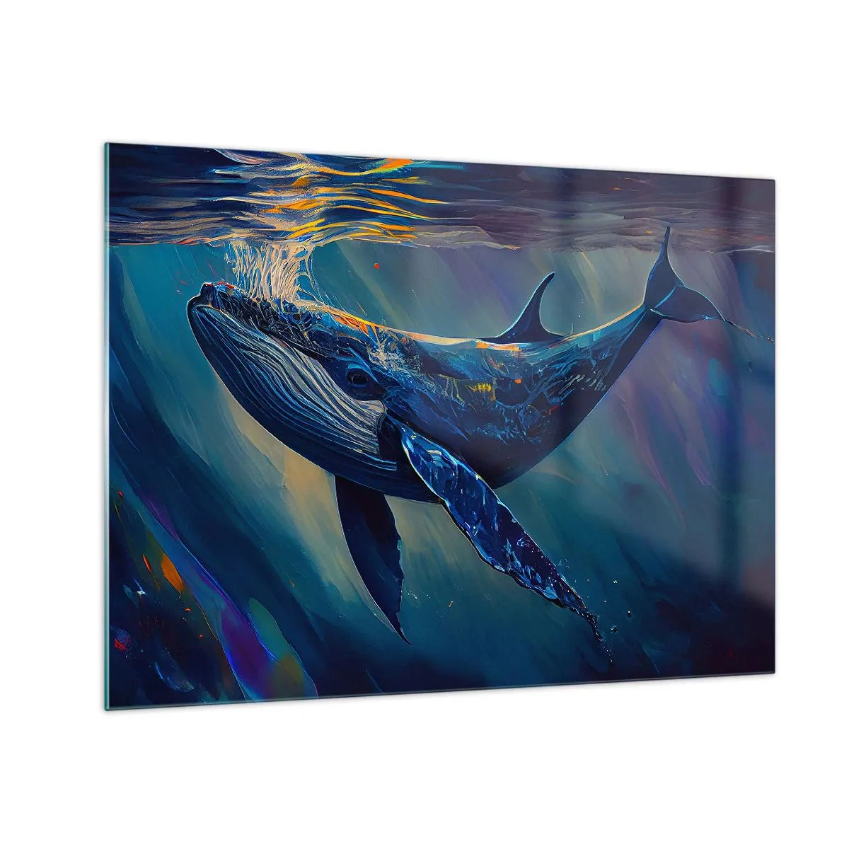 Schilderen op glas - Een walvis die onder water drijft in het zonlicht - 70x50cm - Welkom in mijn wereld - Moderne wanddecoratie voor woonkamer en slaapkamer ARTTOR