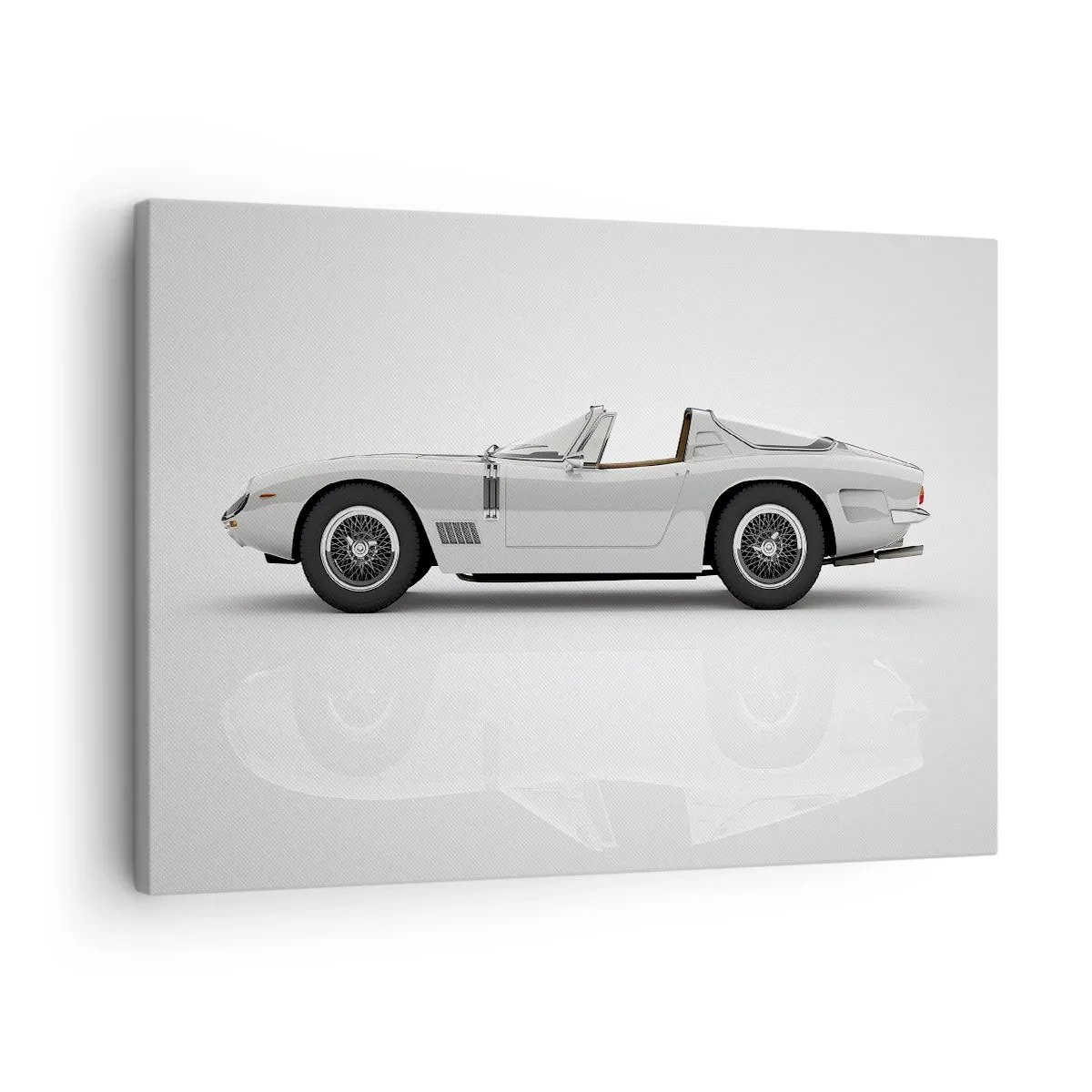 Schilderen op canvas - Klassieke witte cabriolet op een lichte achtergrond - 70x50cm - Belofte van plezier - Moderne wanddecoratie voor woonkamer en slaapkamer ARTTOR
