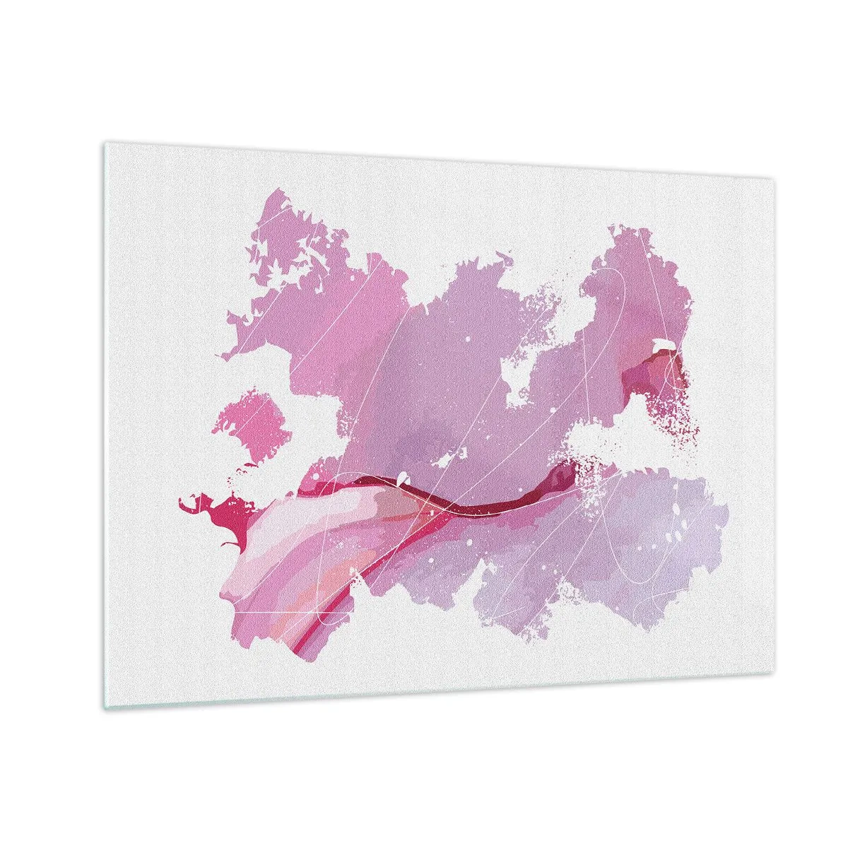 Schilderen op glas - Abstracte kaart in tinten roze en paars op een witte achtergrond - 70x50cm - Kaart van de roze wereld - Moderne wanddecoratie voor woonkamer en slaapkamer ARTTOR