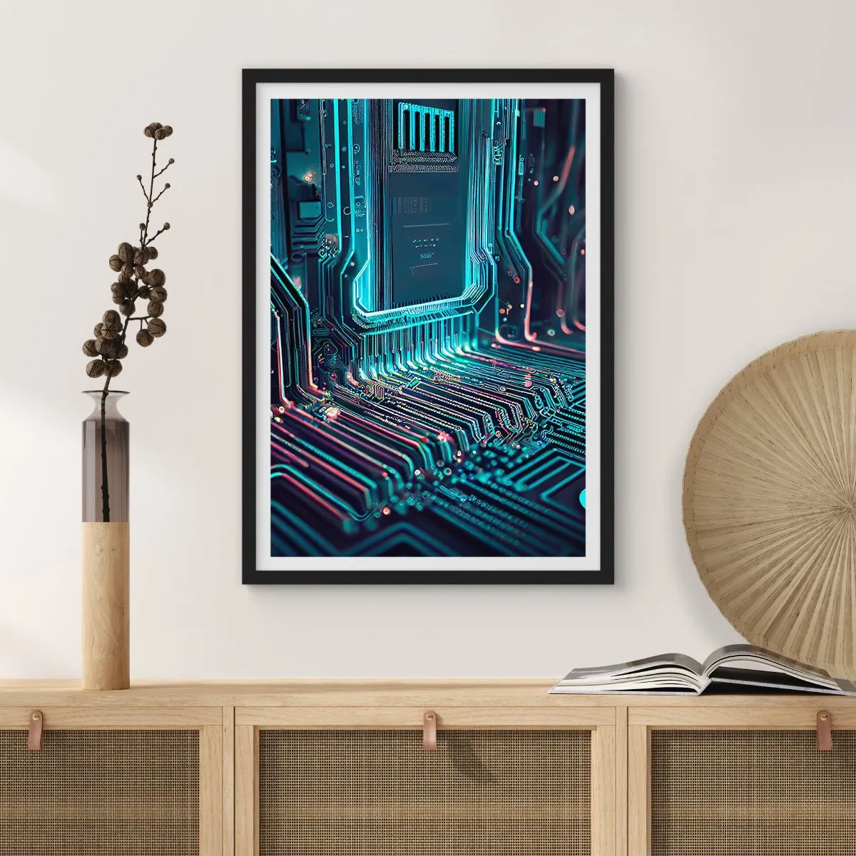 Poster in een zwarte lijst - Een futuristische visie op een geïntegreerd circuit - 50x70cm - Ik ben aan het denken… - Moderne wanddecoratie voor woonkamer en slaapkamer ARTTOR