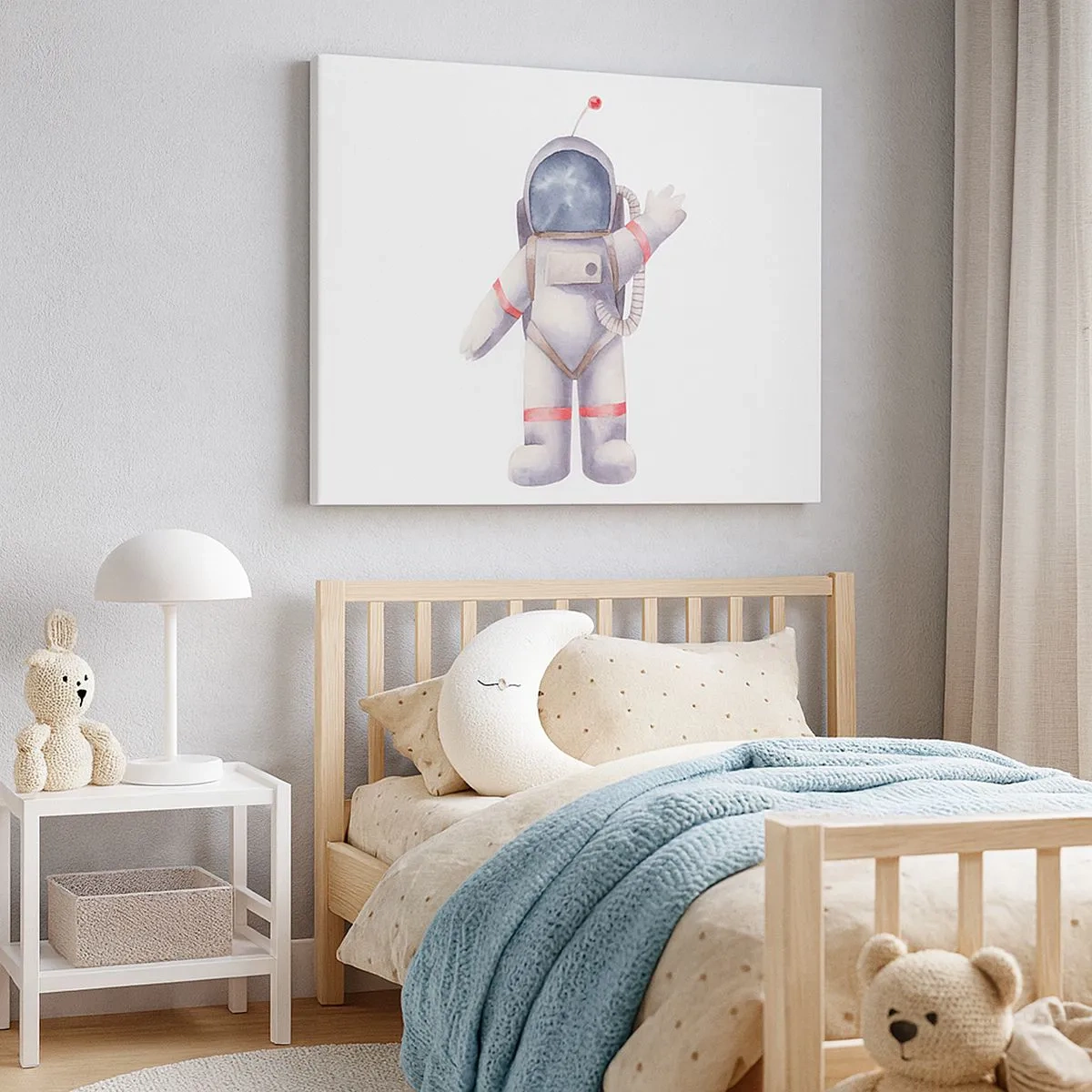 Schilderen op canvas - Aquarelstijl astronaut op een witte achtergrond - 70x50cm - Tot ziens! - Moderne wanddecoratie voor woonkamer en slaapkamer ARTTOR