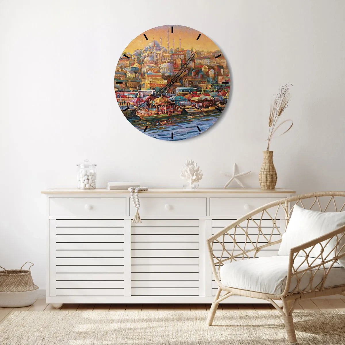Wandklok - Klok - Een kleurrijk panorama van de haven met oosterse architectuur - 30x30cm - Istanboel verhaal - Moderne wanddecoratie voor woonkamer, keuken en slaapkamer ARTTOR