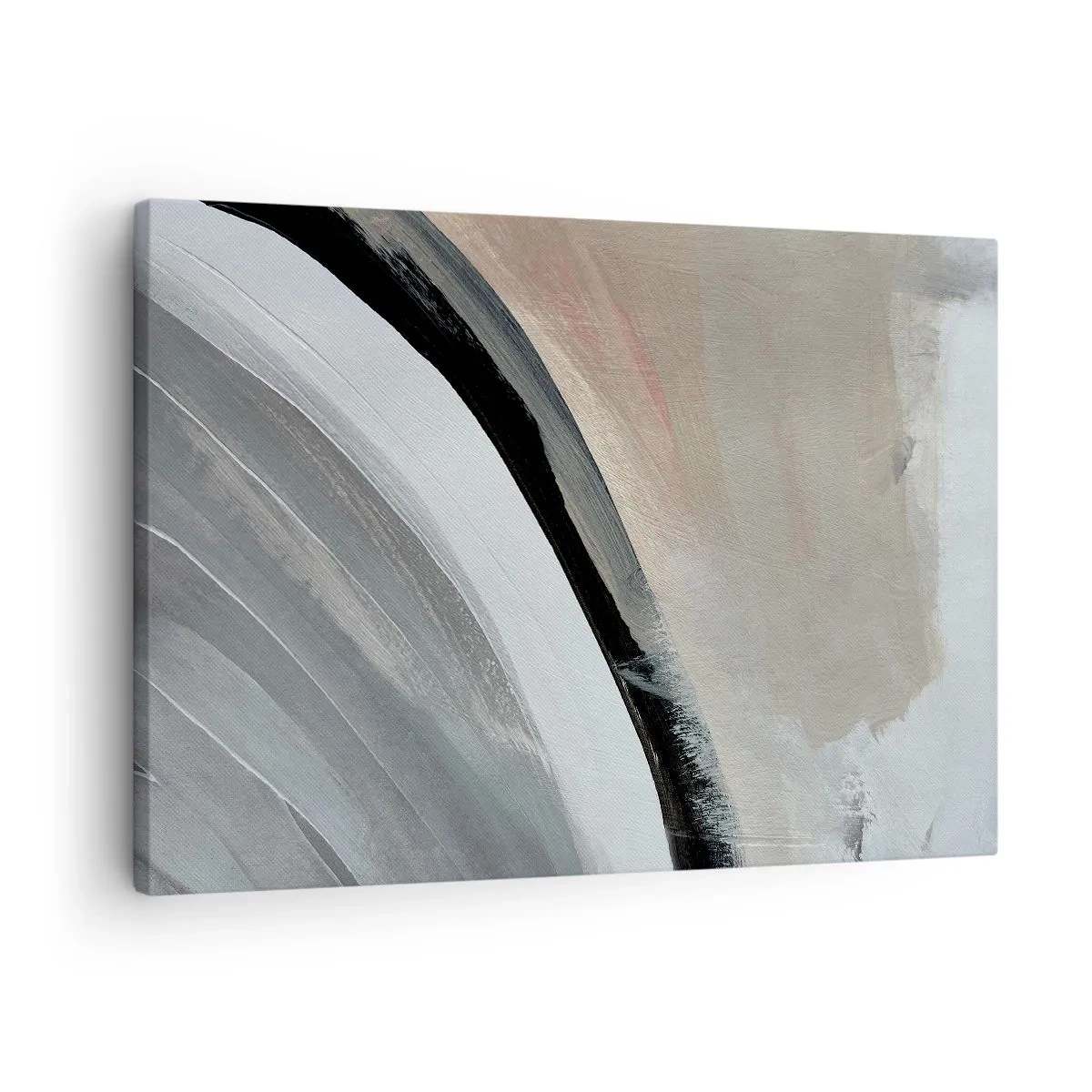 Schilderen op canvas - Abstracte boog in tinten zwart, grijs en beige - 70x50cm - Compositie: boog van zwart en grijs - Moderne wanddecoratie voor woonkamer en slaapkamer ARTTOR