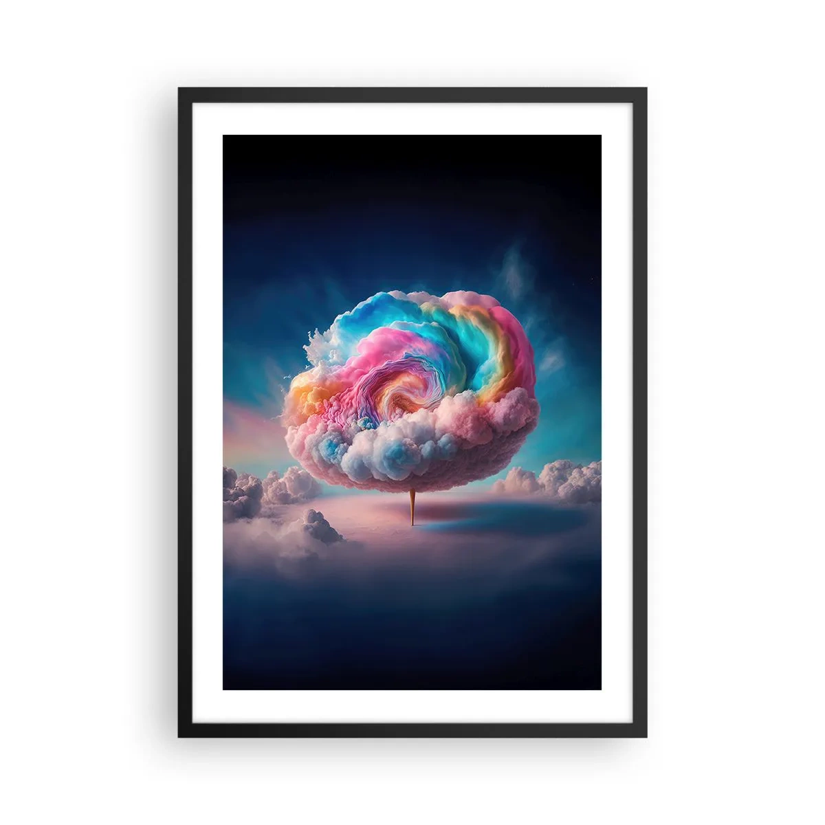 Poster in een zwarte lijst - Een kleurrijke, abstracte wolk die door de ruimte wervelt - 50x70cm - De droom van een pretpark - Moderne wanddecoratie voor woonkamer en slaapkamer ARTTOR