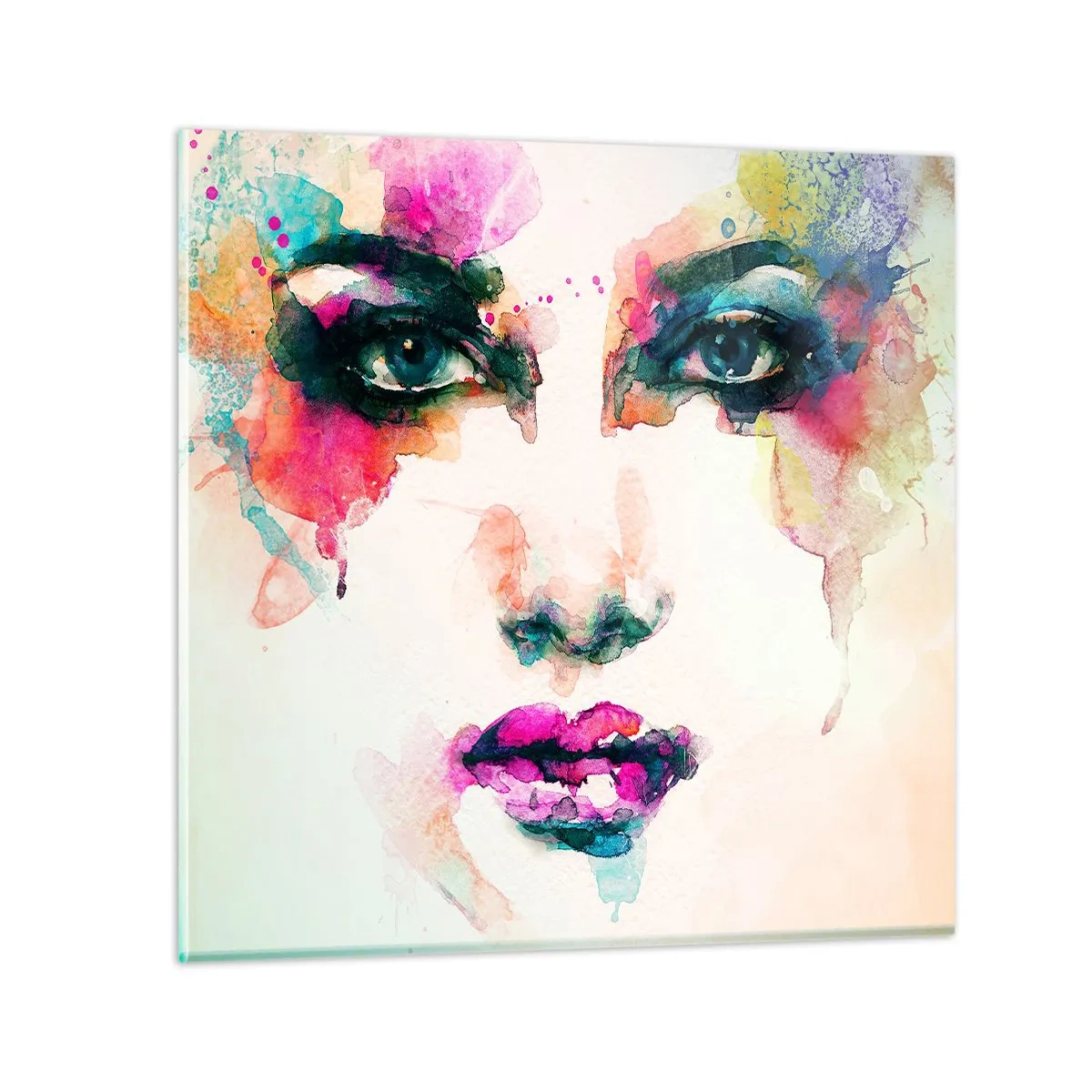 Schilderen op glas - Een portret geschilderd met een regenboog - 30x30 cm