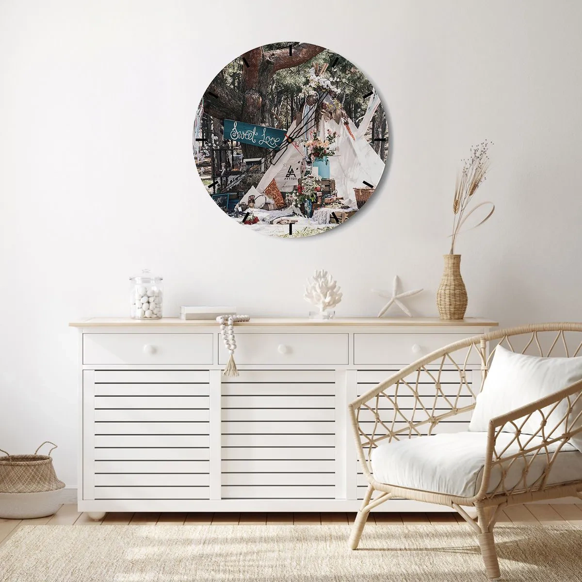 Wandklok - Klok - Romantische huwelijksdecoratie in een bosrijke omgeving - 30x30cm - De liefde bedrijven ... - Moderne wanddecoratie voor woonkamer, keuken en slaapkamer ARTTOR