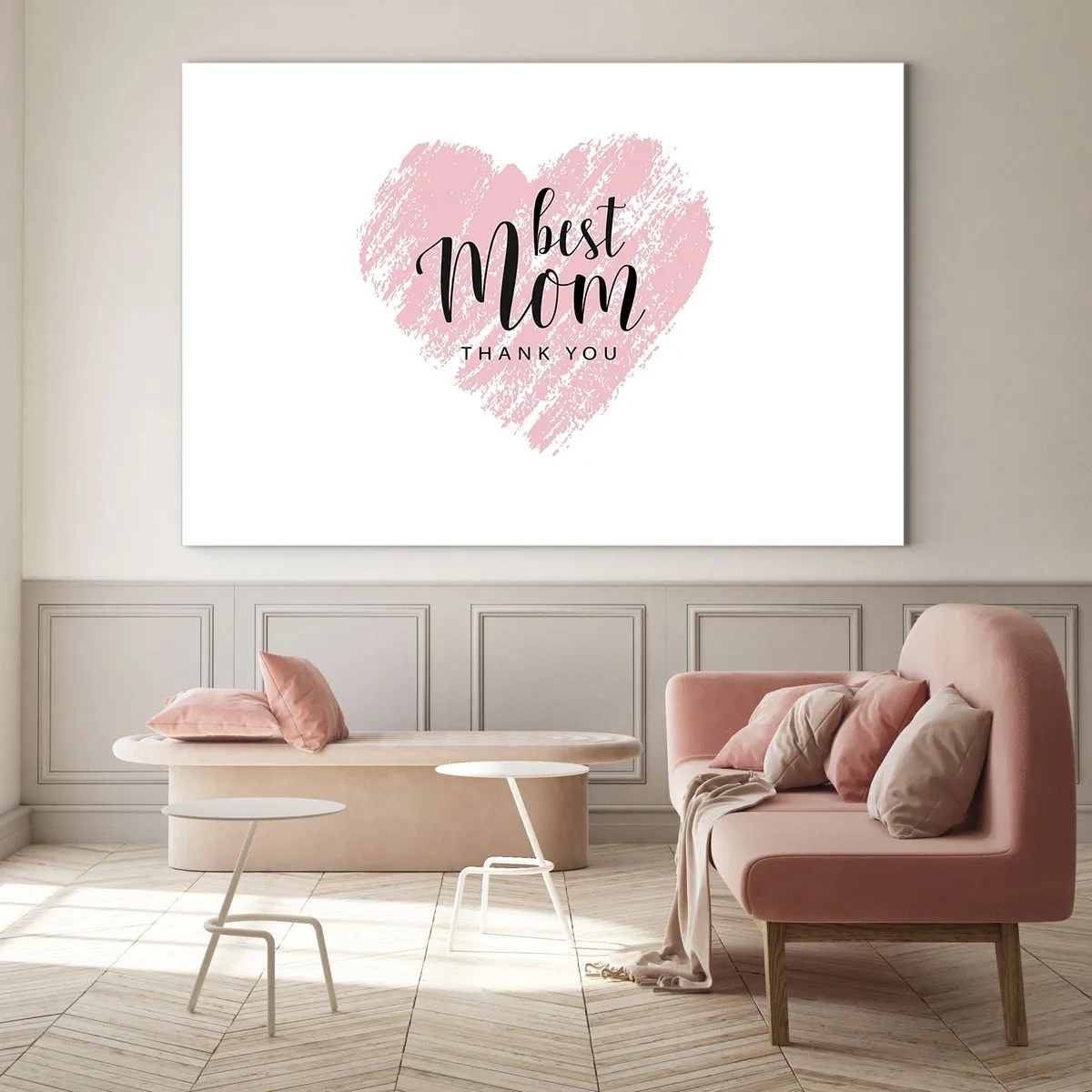 Schilderen op glas - Een roze hart met de tekst "Beste moeder" op een witte achtergrond - 70x50cm - Altijd het juiste moment - Moderne wanddecoratie voor woonkamer en slaapkamer ARTTOR