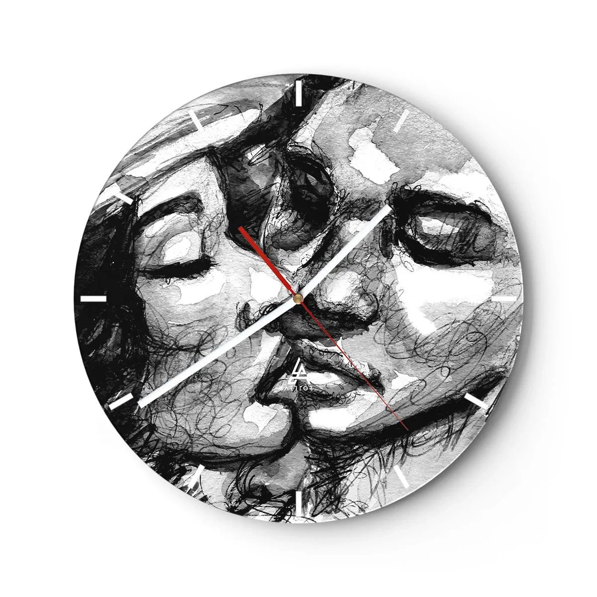 Wandklok - Klok - Zwart-wit schets van een kussend paar - 30x30cm - Een teder moment - Moderne wanddecoratie voor woonkamer, keuken en slaapkamer ARTTOR