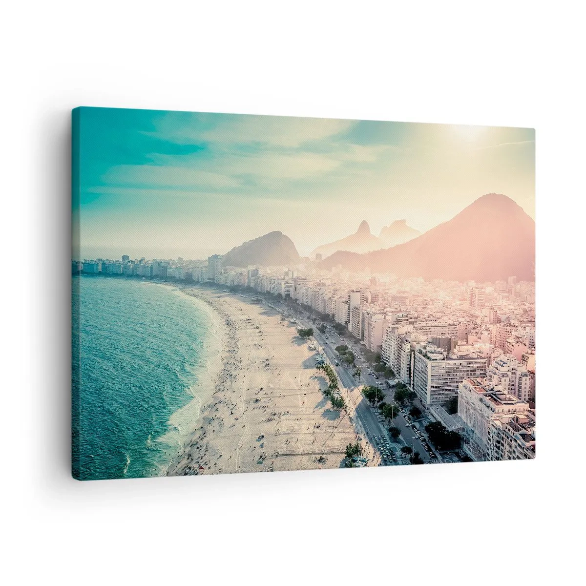 Schilderen op canvas - Panorama van het Copacabana-strand met bergen op de achtergrond in Rio de Janeiro - 70x50cm - Eeuwige vakantie in Rio - Moderne wanddecoratie voor woonkamer en slaapkamer ARTTOR
