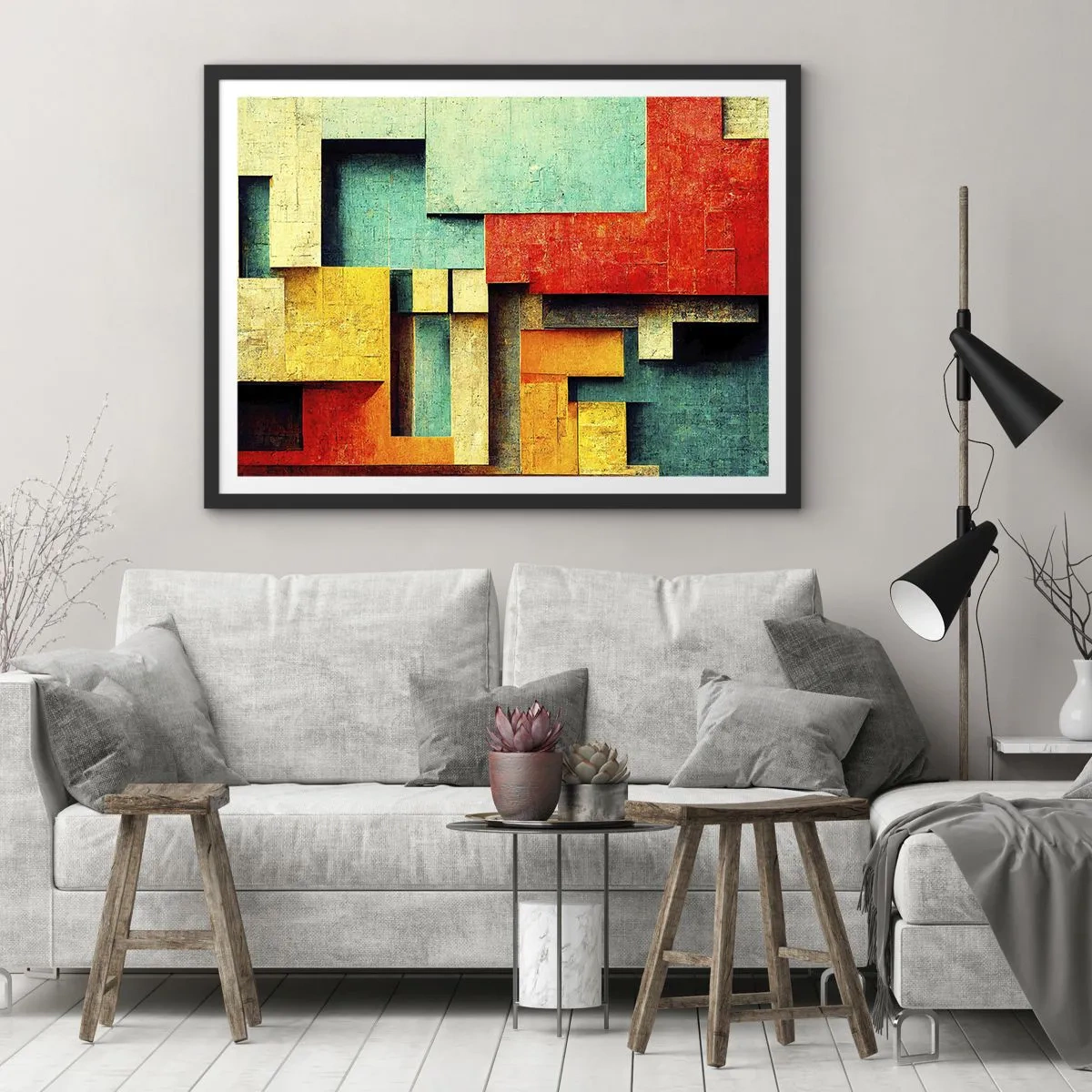 Poster in een zwarte lijst - Festival van rechte hoeken - 70x50 cm