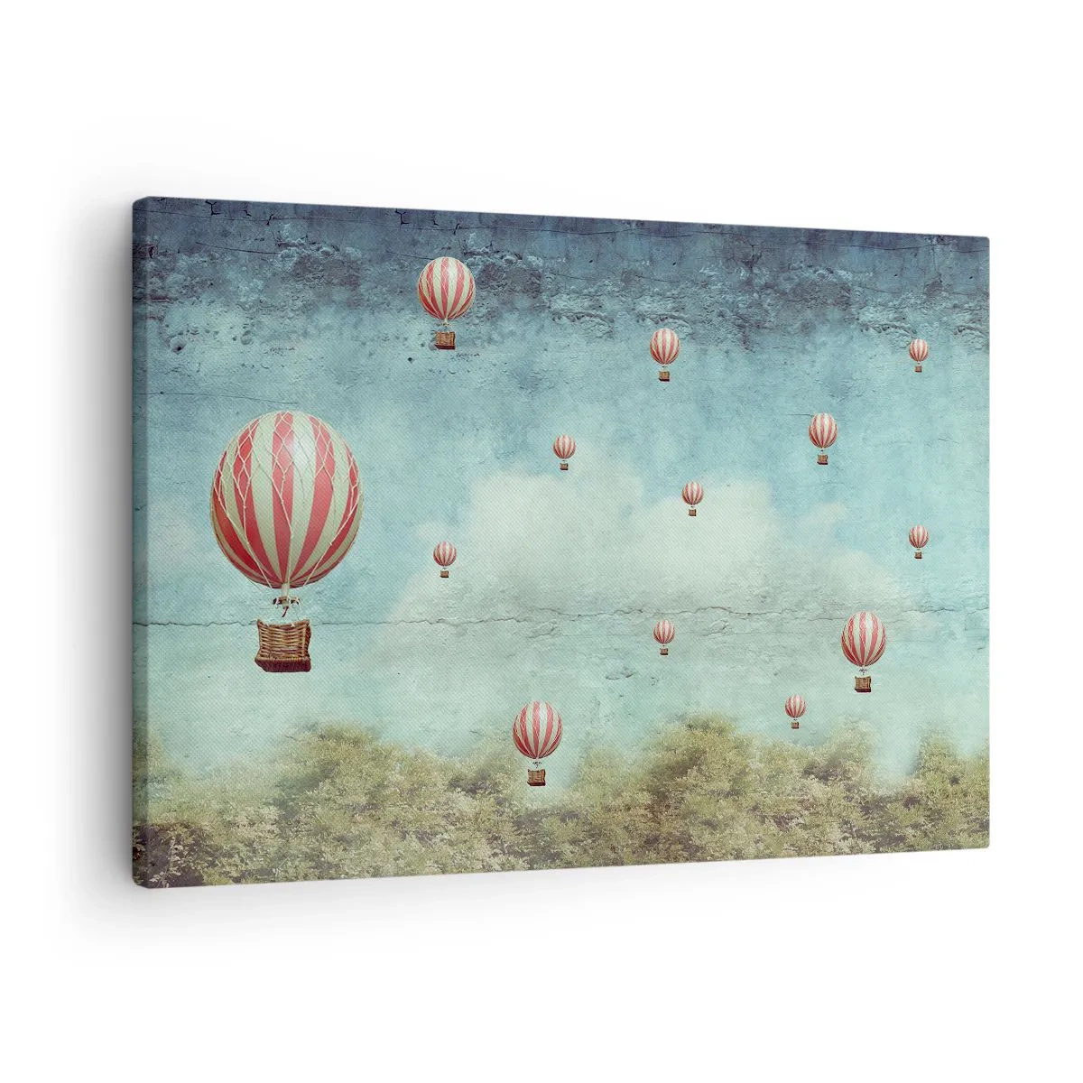 Schilderen op canvas - Retro ballonnen tegen een blauwe lucht en groene achtergrond - 70x50cm - Vrij van de drukte van het leven - Moderne wanddecoratie voor woonkamer en slaapkamer ARTTOR