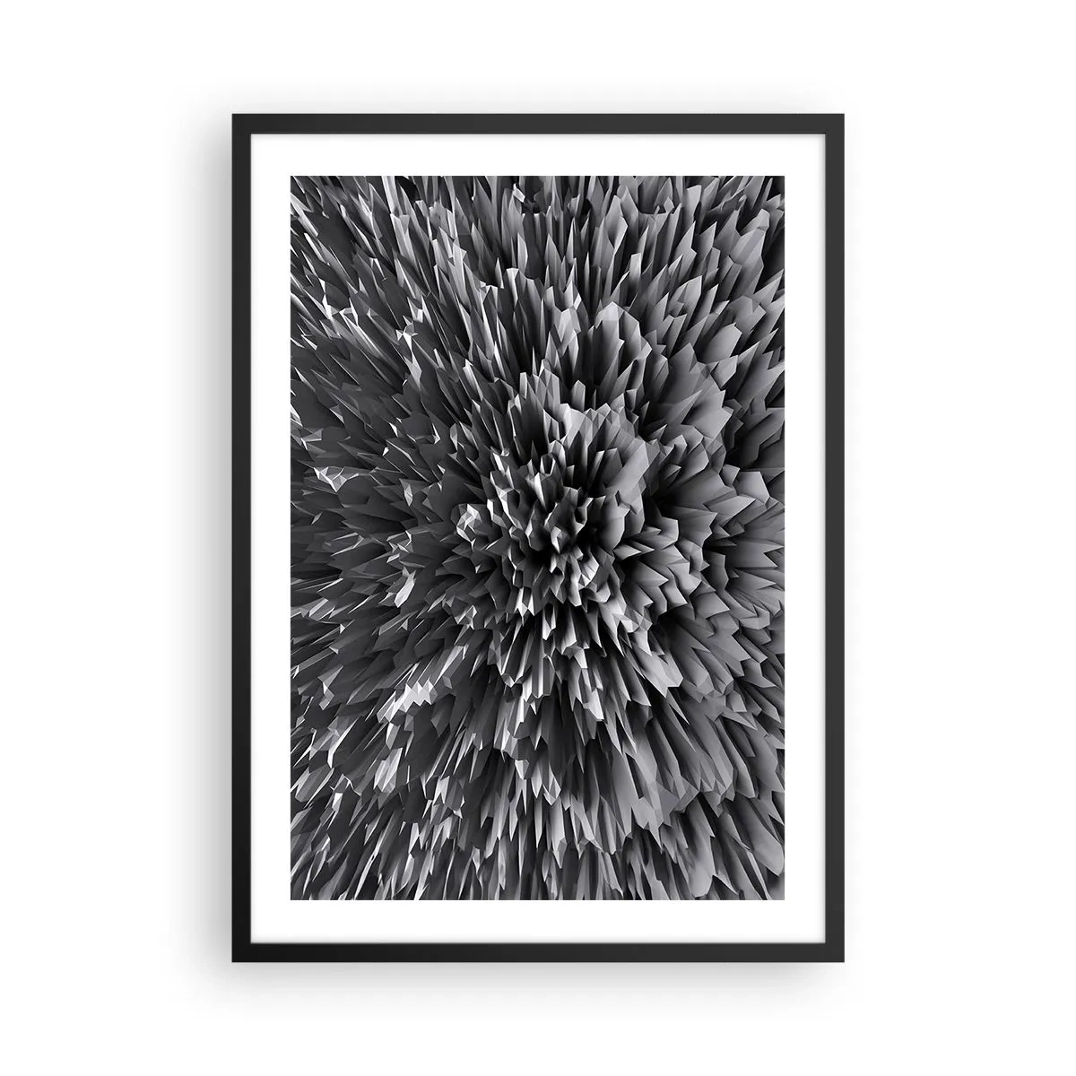 Poster in een zwarte lijst - Zwart-wit abstracte compositie met geometrische vormen - 50x70cm - Strikter kan het niet - Moderne wanddecoratie voor woonkamer en slaapkamer ARTTOR