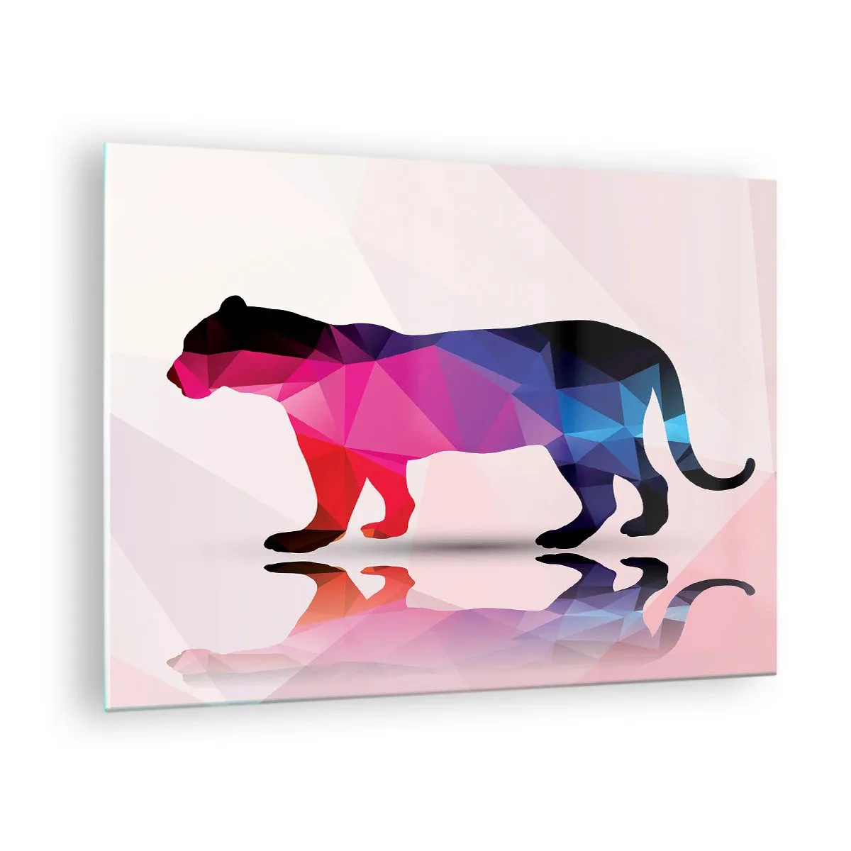 Schilderen op glas - Geometrische panter in kleurrijke abstractie - 70x50cm - Dimenten panter - Moderne wanddecoratie voor woonkamer en slaapkamer ARTTOR