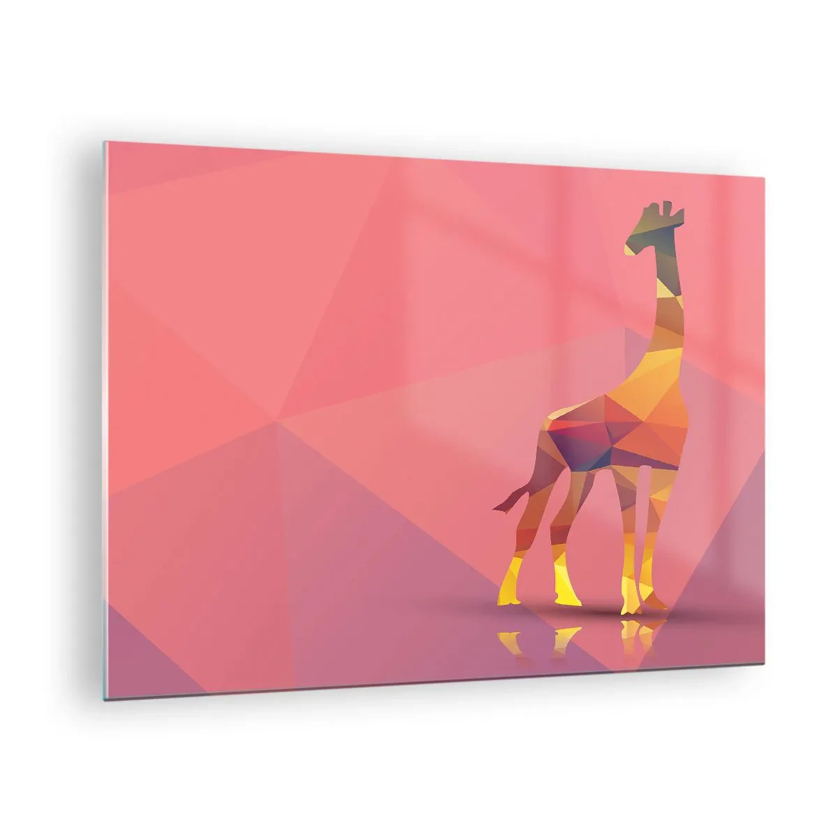 Schilderen op glas - Geometrische giraf op een pastelachtergrond - 70x50cm - In de kleuren van de savanne - Moderne wanddecoratie voor woonkamer en slaapkamer ARTTOR