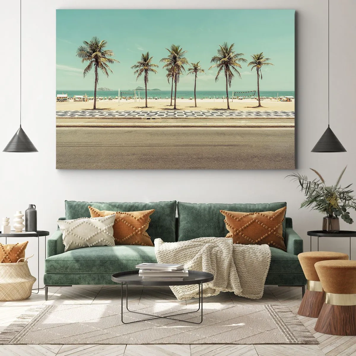 Schilderen op canvas - Palmbomen op het strand met uitzicht op de zee en de blauwe lucht - 70x50cm - Op wacht op het strand - Moderne wanddecoratie voor woonkamer en slaapkamer ARTTOR