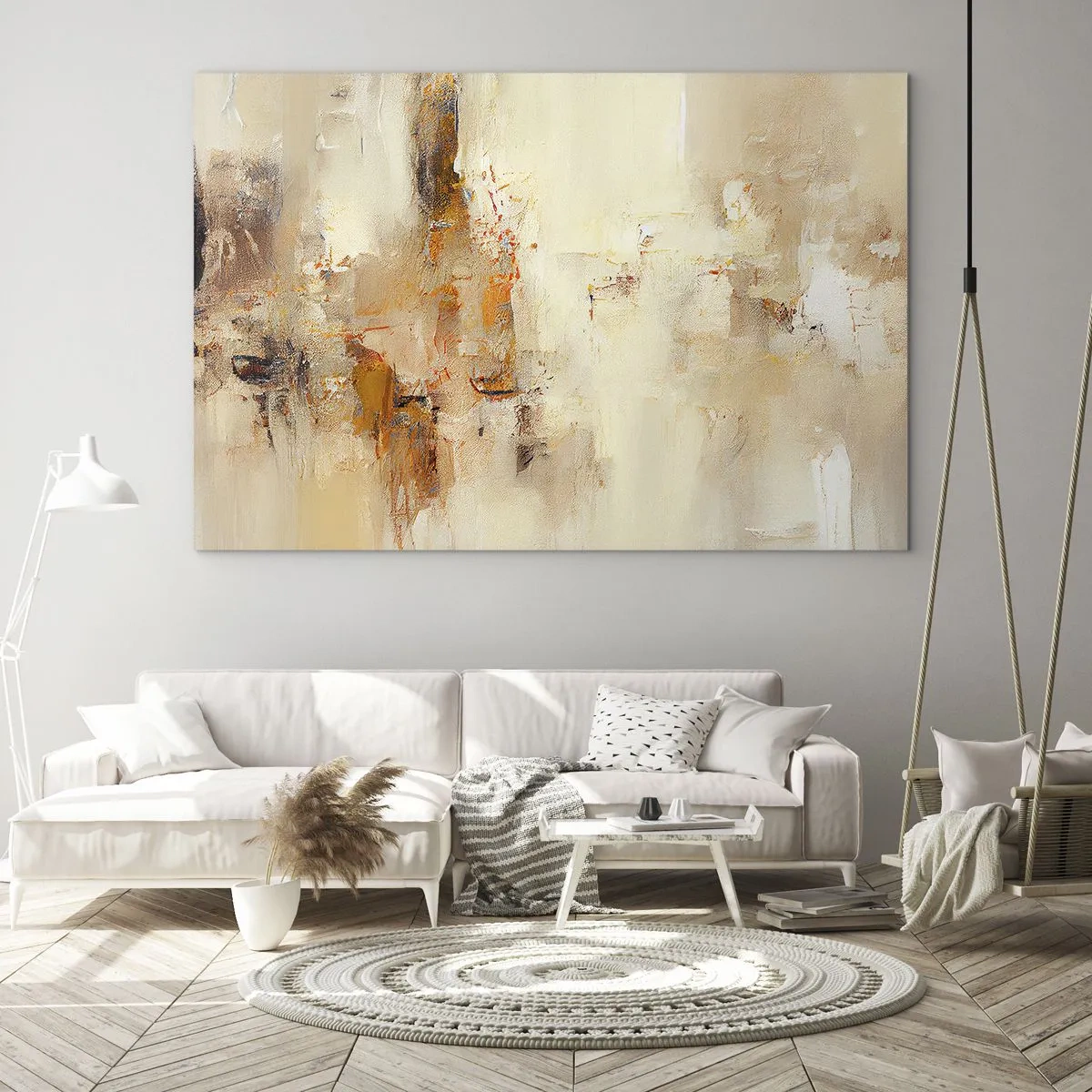 Schilderen op glas - Abstractie in tinten amber, beige en bruin - 70x50cm - Ziel van Amber - Moderne wanddecoratie voor woonkamer en slaapkamer ARTTOR