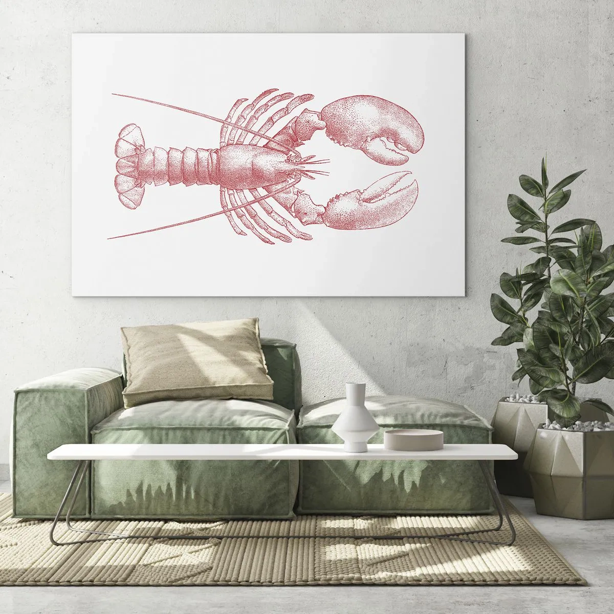 Schilderen op glas - Schets van een kreeft in het rood op een lichte achtergrond - 70x50cm - Een kreeft waardig Homer - Moderne wanddecoratie voor woonkamer en slaapkamer ARTTOR