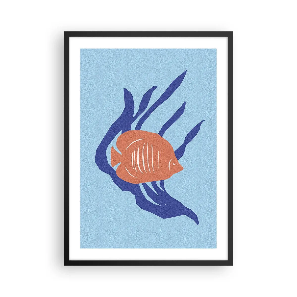 Poster in een zwarte lijst - Tropische vissen tussen zeeplanten - 50x70cm - Bewoonster van koraalwateren - Moderne wanddecoratie voor woonkamer en slaapkamer ARTTOR