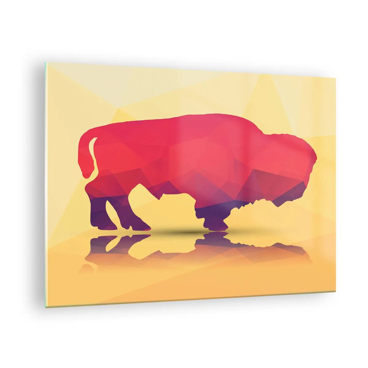 Schilderen op glas - Geometrische bizon in warme kleuren - 70x50cm - De amarantkracht van de bizon - Moderne wanddecoratie voor woonkamer en slaapkamer ARTTOR