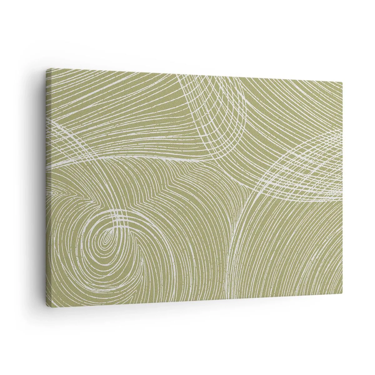 Schilderen op canvas - Groene en witte lijnen in een abstracte compositie - 70x50cm - Ingewikkelde abstractie in wit - Moderne wanddecoratie voor woonkamer en slaapkamer ARTTOR