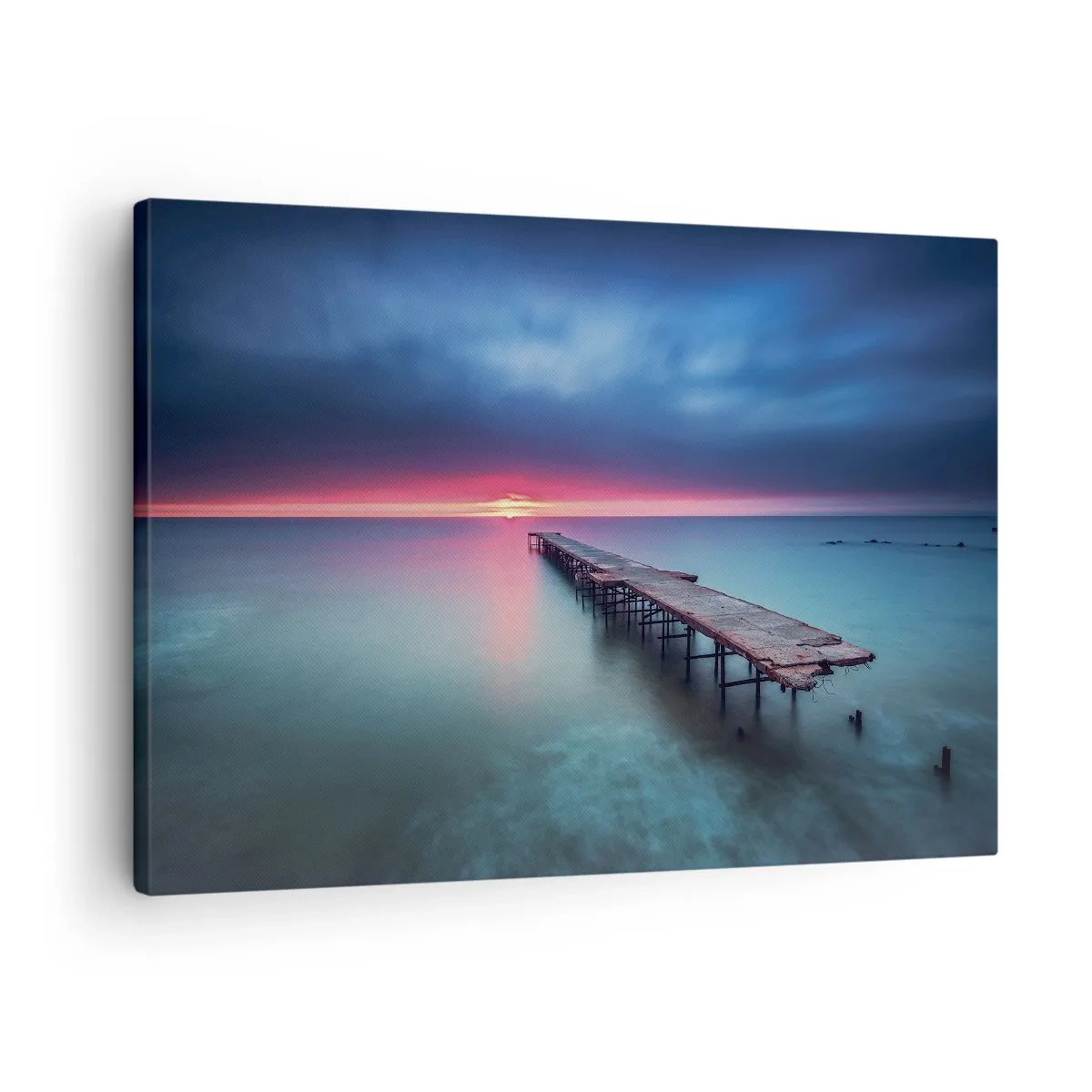 Schilderen op canvas - Een houten pier die bij zonsondergang rechtstreeks naar de zee leidt - 70x50cm - Tussen hemel en aarde - Moderne wanddecoratie voor woonkamer en slaapkamer ARTTOR
