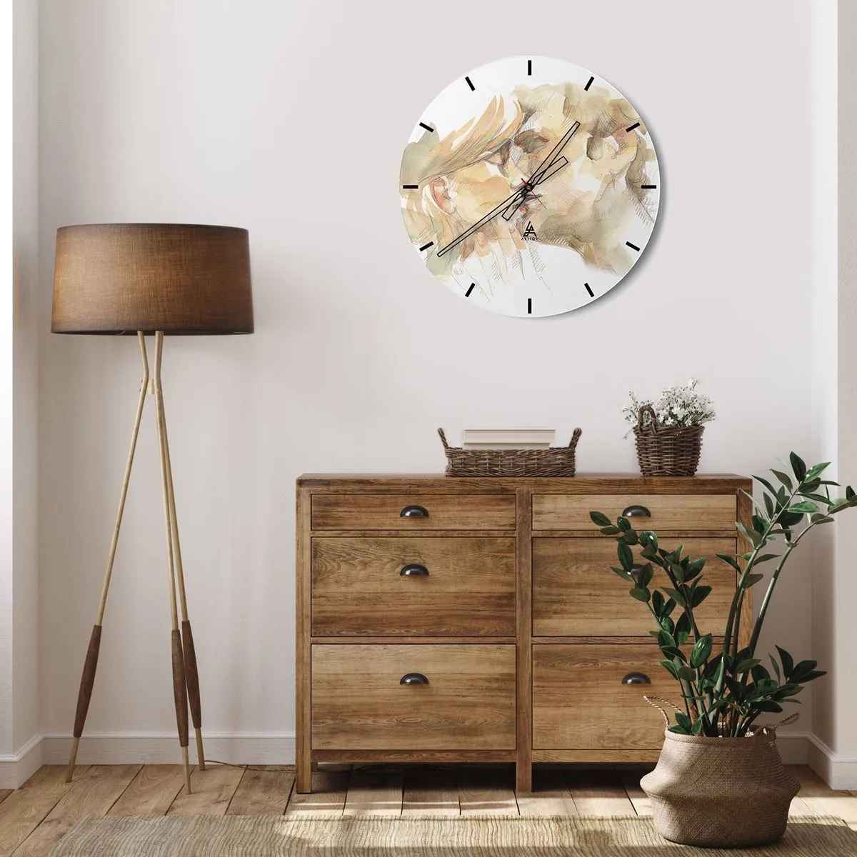 Wandklok - Klok - Een pastelkleurig aquarelportret van een kussend paar - 30x30cm - De helft gevonden? - Moderne wanddecoratie voor woonkamer, keuken en slaapkamer ARTTOR
