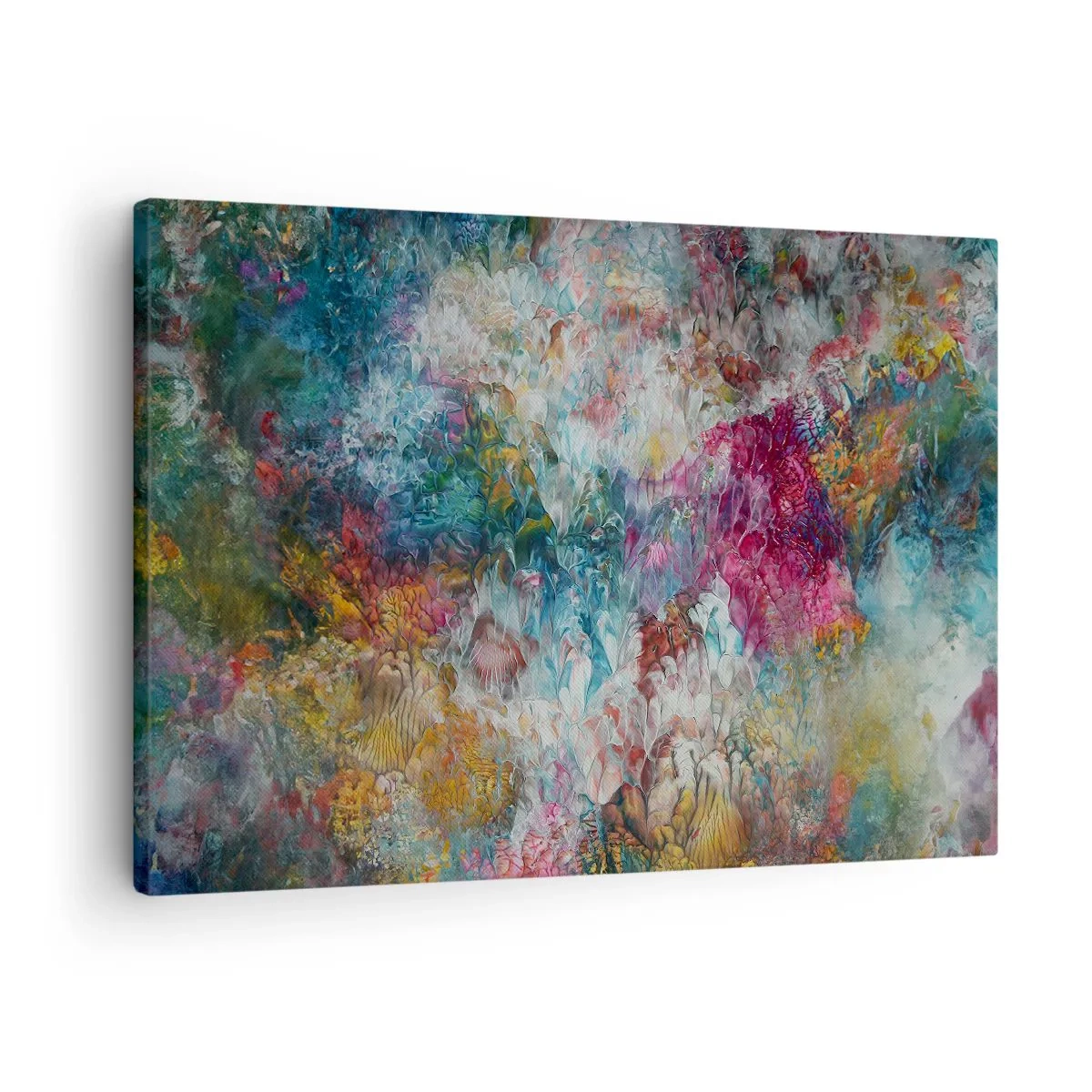 Schilderen op canvas - Een kleurrijke abstractie die lijkt op bloeiende bloemen - 70x50cm - Volledig in bloei - Moderne wanddecoratie voor woonkamer en slaapkamer ARTTOR