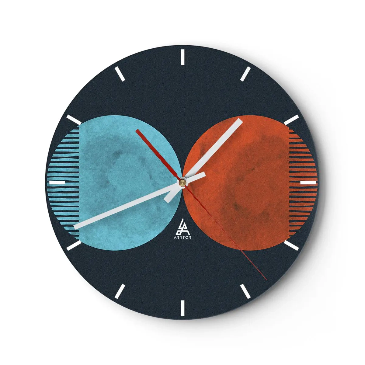 Wandklok - Klok - Een combinatie van blauwe en rode cirkels met geometrische lijnen - 30x30cm - Alleen geometrie? - Moderne wanddecoratie voor woonkamer, keuken en slaapkamer ARTTOR